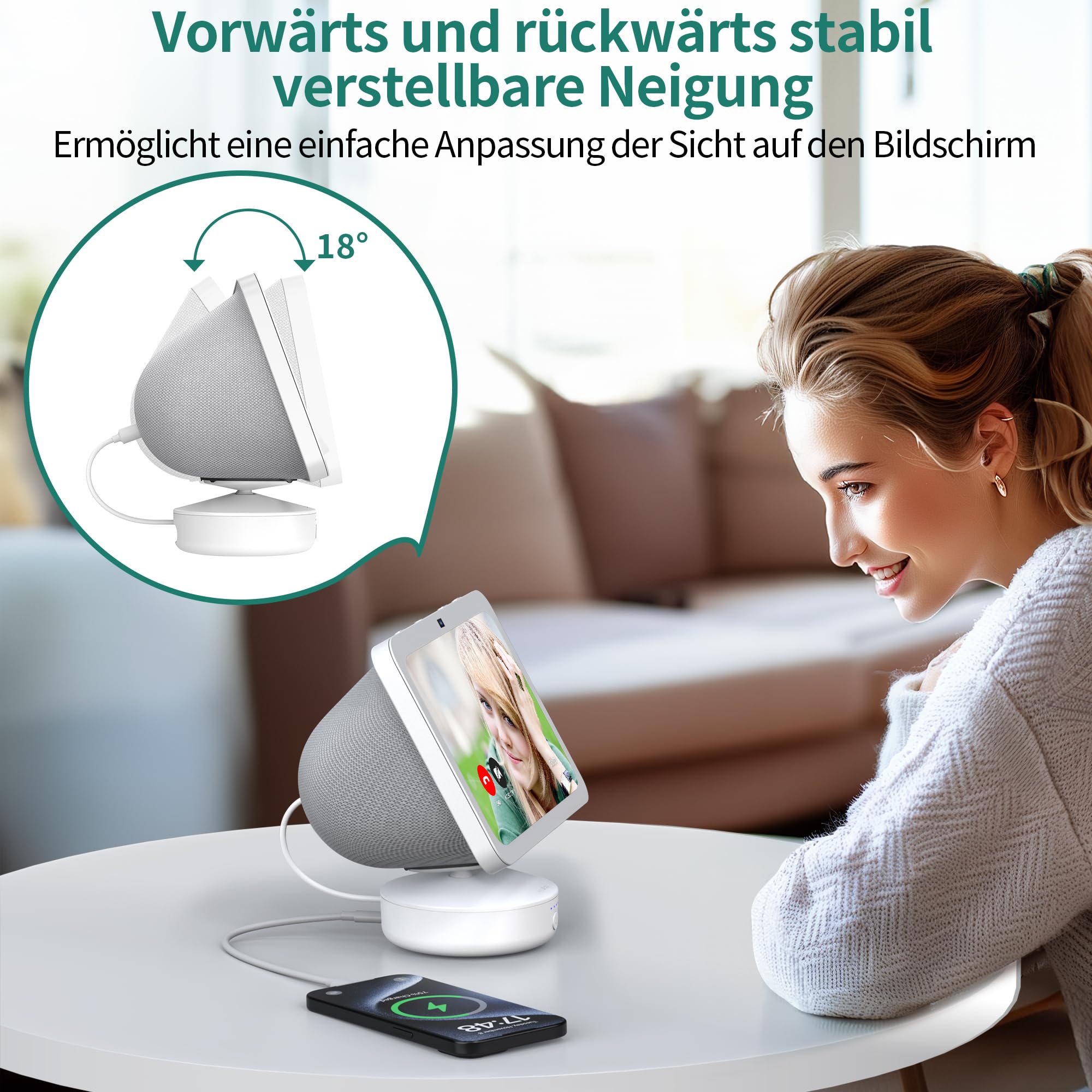 PlusAcc Akku für Sh○w 8 (3. Generation) - 10000 mAh tragbarer Batterie, einstellbare Akkustation mit USB-C Ausgangsanschluss kompatibel mit iPhone, LG Smartphone & Sh○w 8 3. Gen(Weiß)