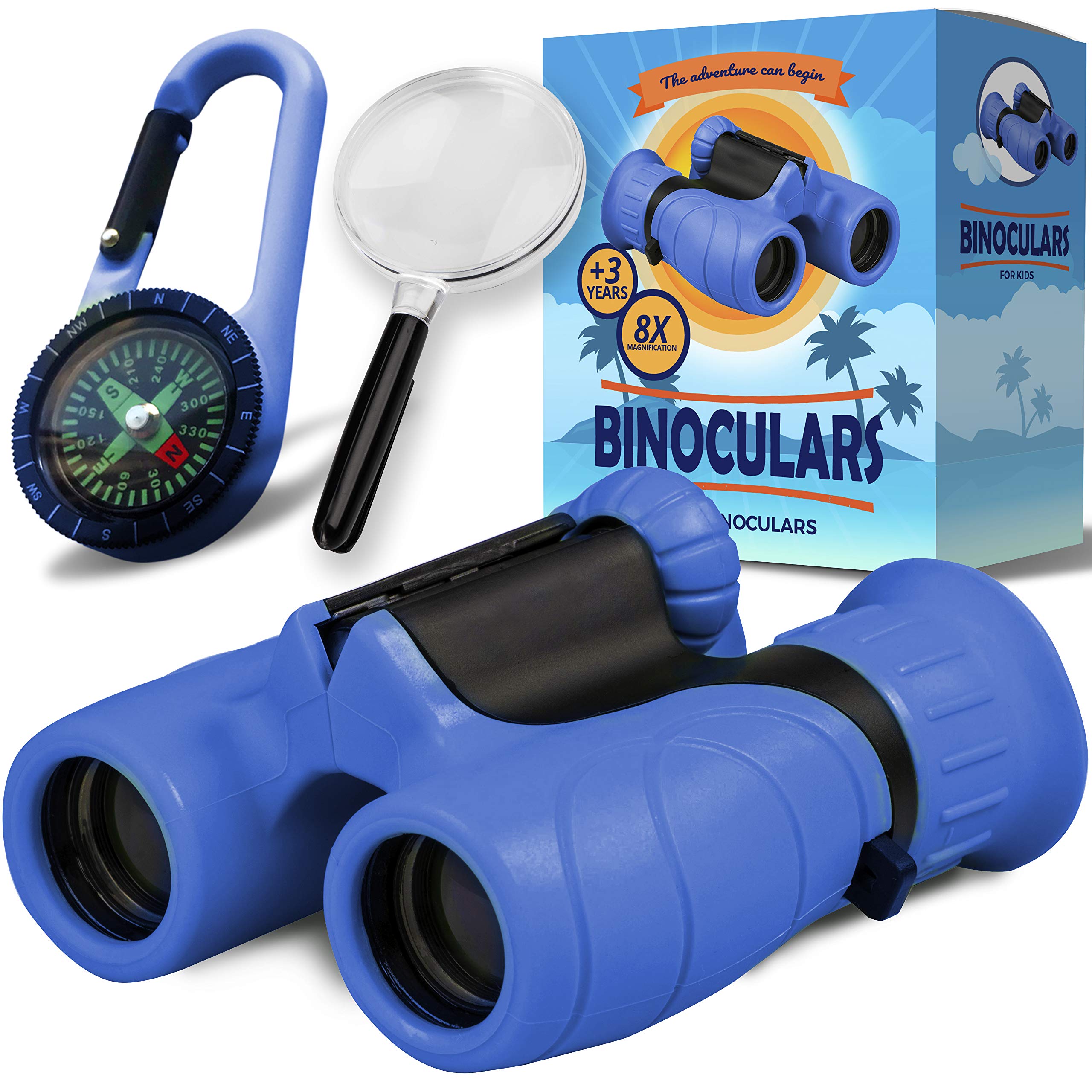 Binoculars for Kids - Powerful Magnification of 8 X 21 - The Perfect Toy for Little Adventurers - Extensive Set Including Magnifying Glass & Compass