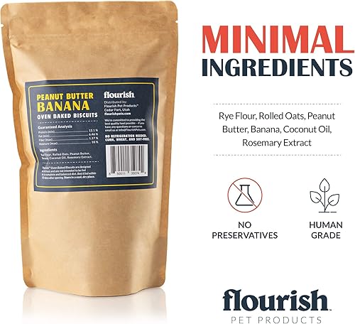 Miniatura 2 de Flourish Pets Galletas orgánicas de mantequilla de maní y plátano para perros, golosinas crujientes totalmente naturales para perros, las mejores