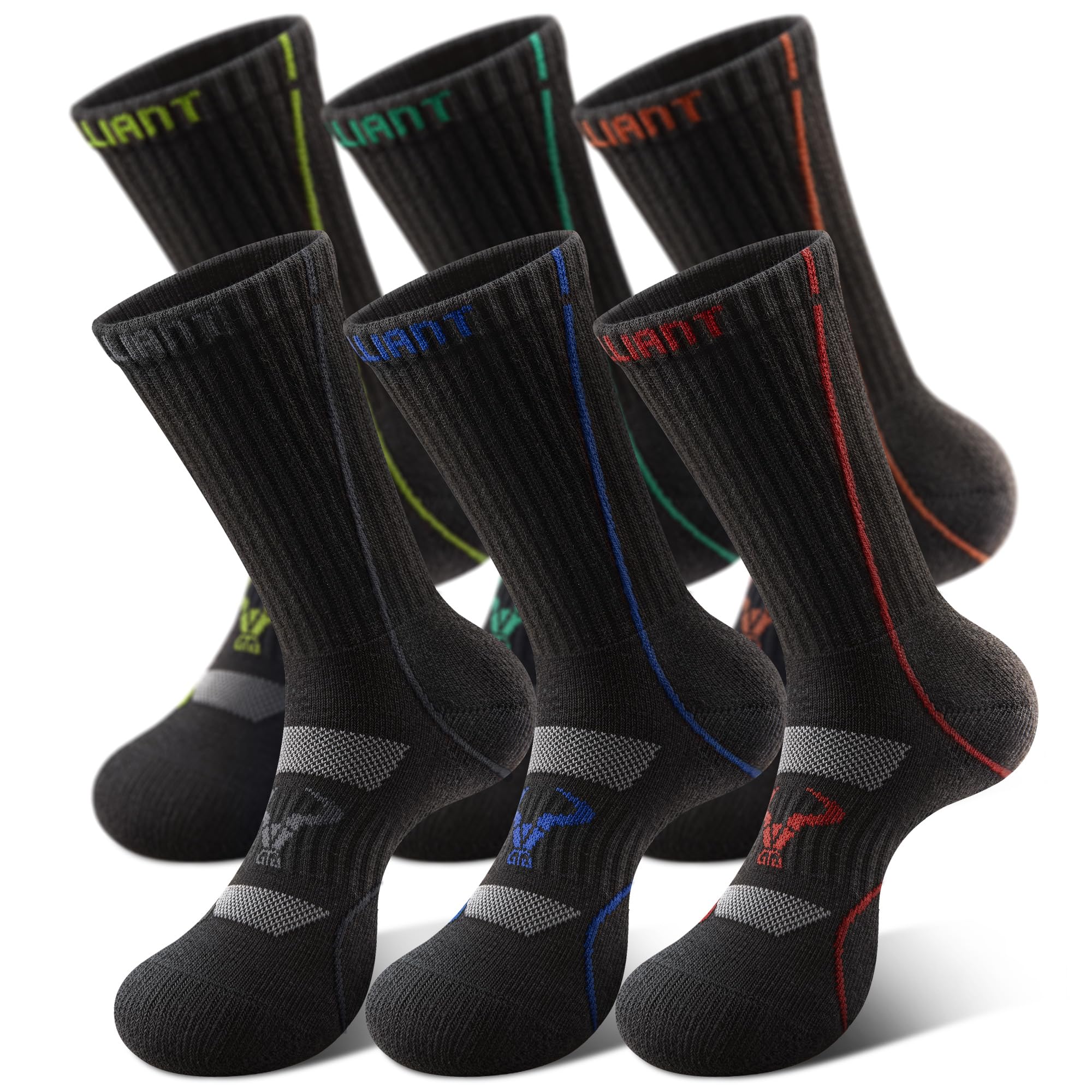 6Pack Compression Crew Socks for Men Athletic Running Sports