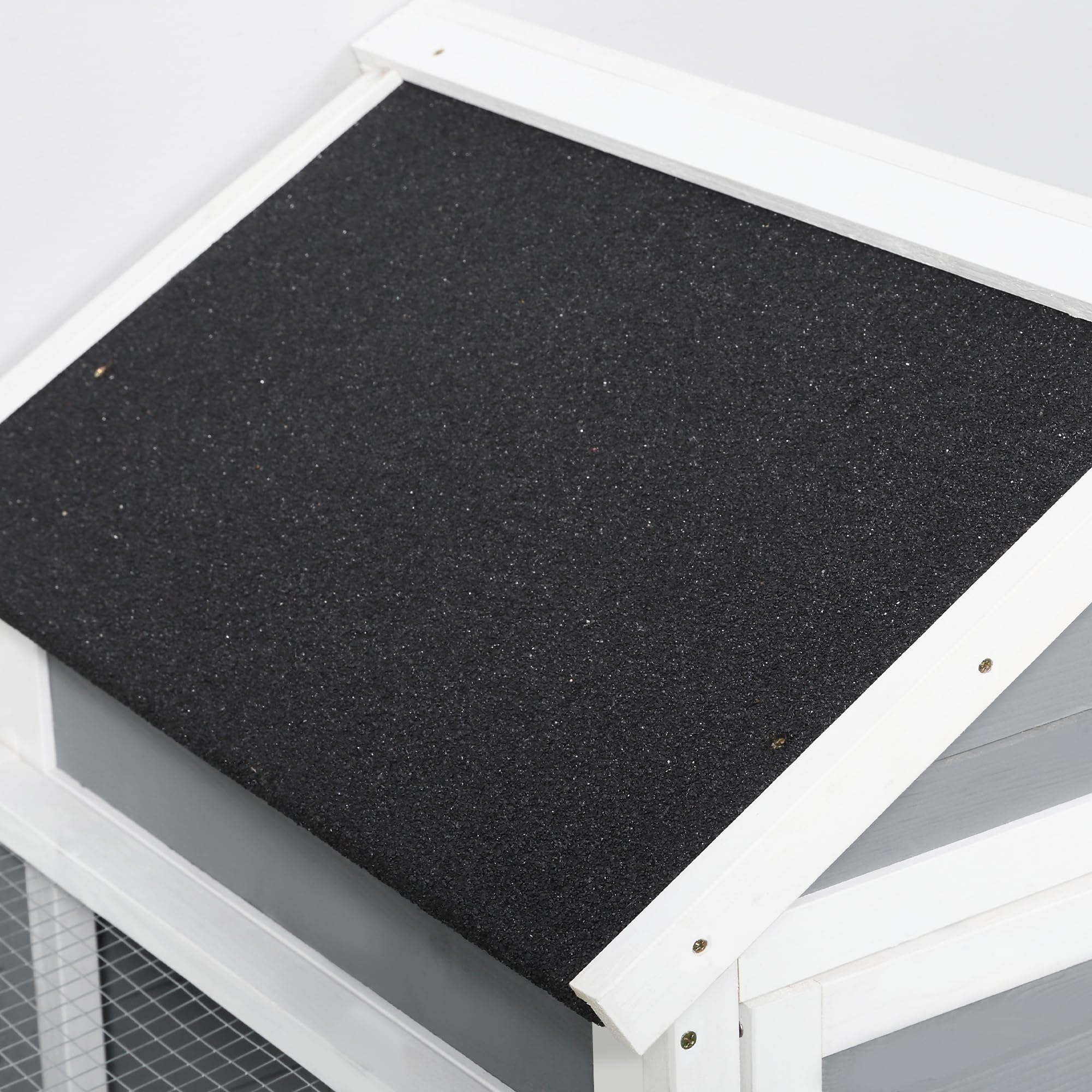 PawHut Hasenstall 2 Etagen aus Holz für Kaninchen 123,5x62,6x92,5 cm Grau | Wasserdichtes Bitumendach, Kaninchenstall, Kaninchenkäfig, Freilaufgehege, Rampe, Türen, Hasenkäfig, für Hühner Enten