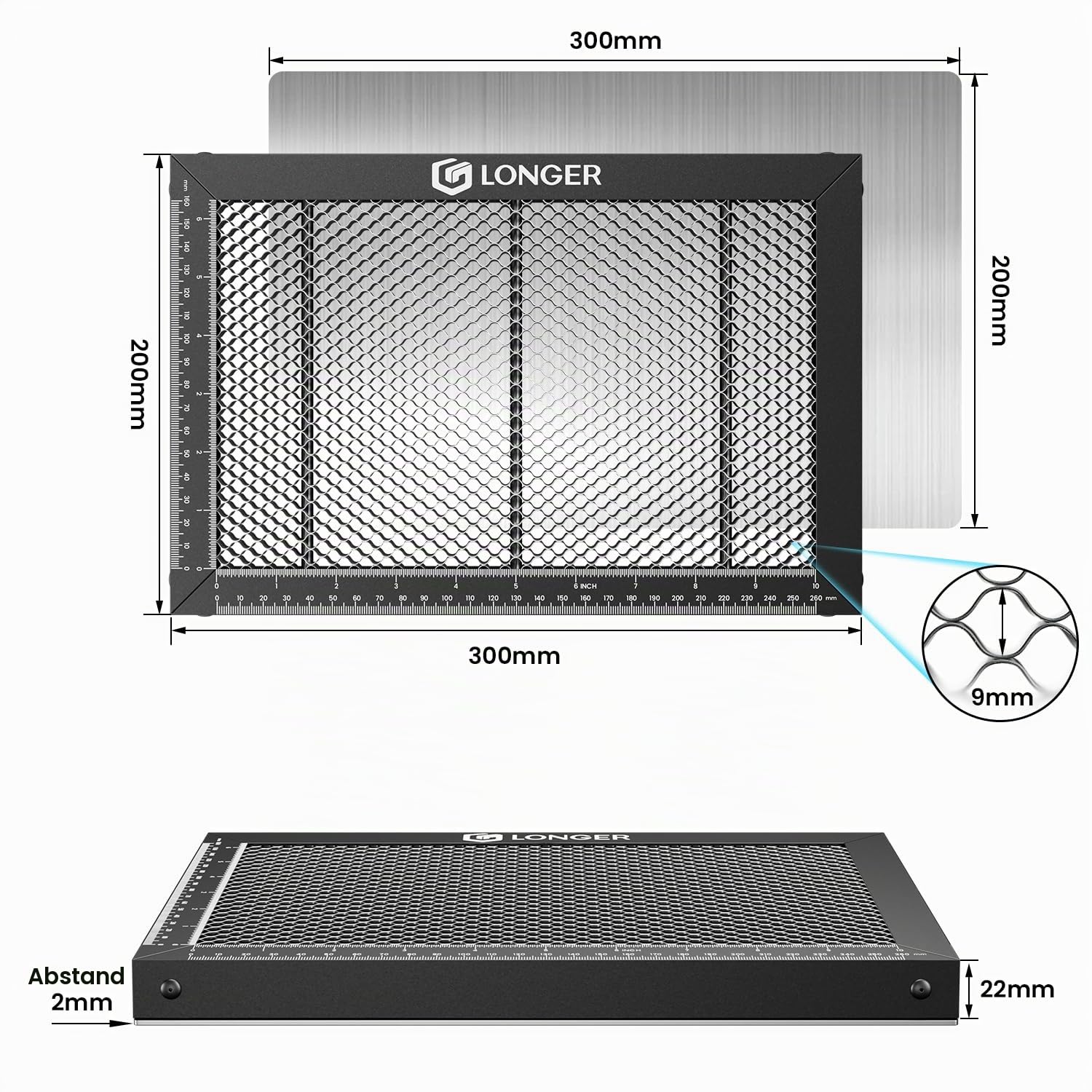 LONGER Laser Graviermaschine Honeycomb Wabentisch, 300x200mm Waben Laser Arbeitsplatte, Arbeitstisch für Laser Cutter, Tischschutz für die Meisten Graviermaschinen, Gravurwerkzeug