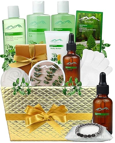 Juego de regalo para el cuerpo de la cama, de eucalipto, menta, aromaterapia, para hombres y mujeres. Cestas de regalo de spa corporal y de baño
