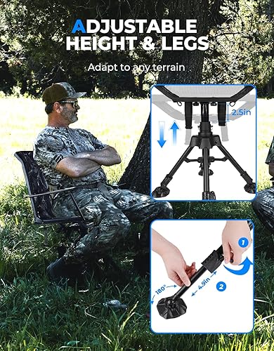 Miniatura 5 de KEMIMOTO Silla de caza ciega giratoria silenciosa de 360 grados, altura ajustable plegable rápido portátil cómoda silla de pesca de caza