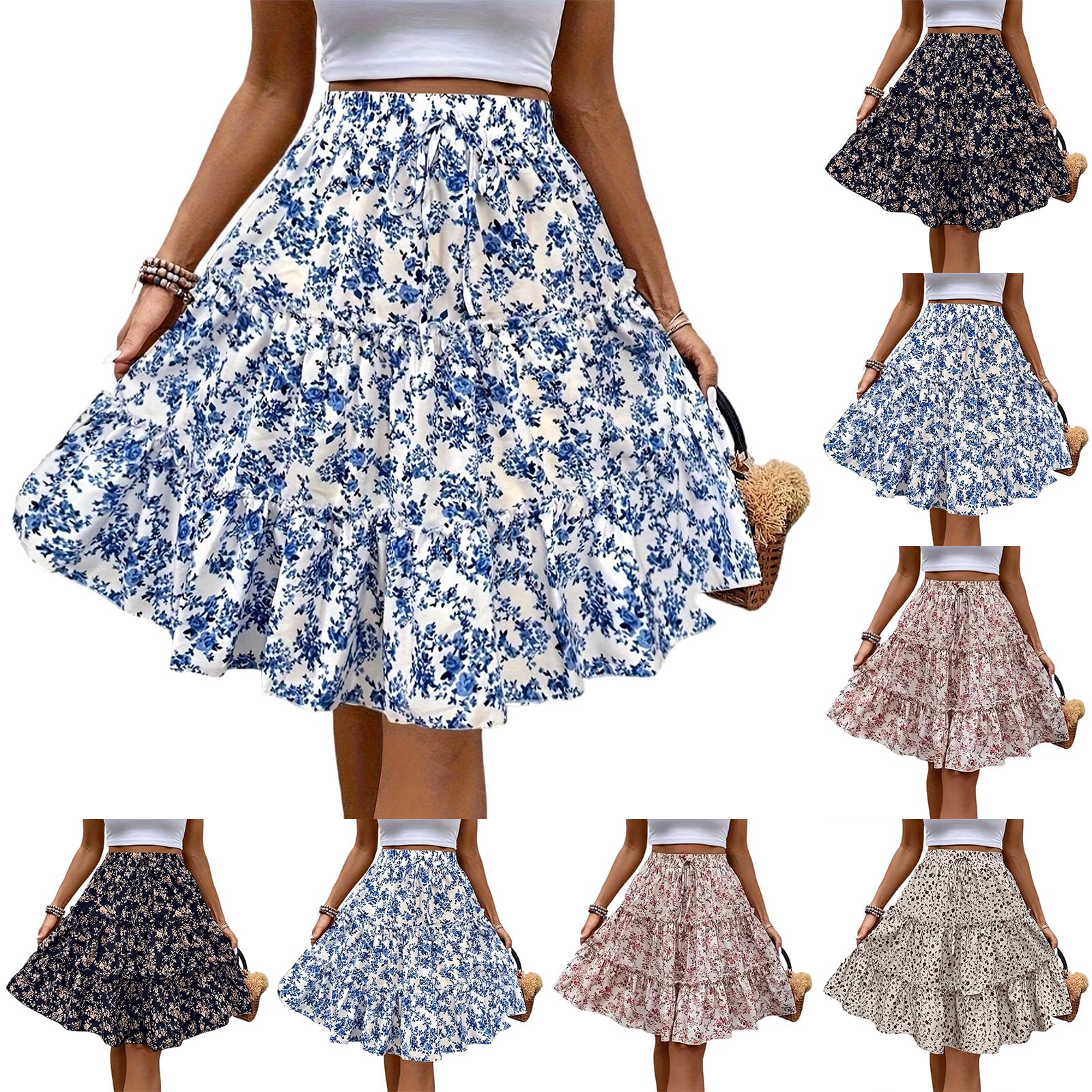 Maxi Skirts for Women Lightweight Vintage Long Skirts Bubble Puffy High Waisted Flowy Skirt Pleated Swing Boho Skirt