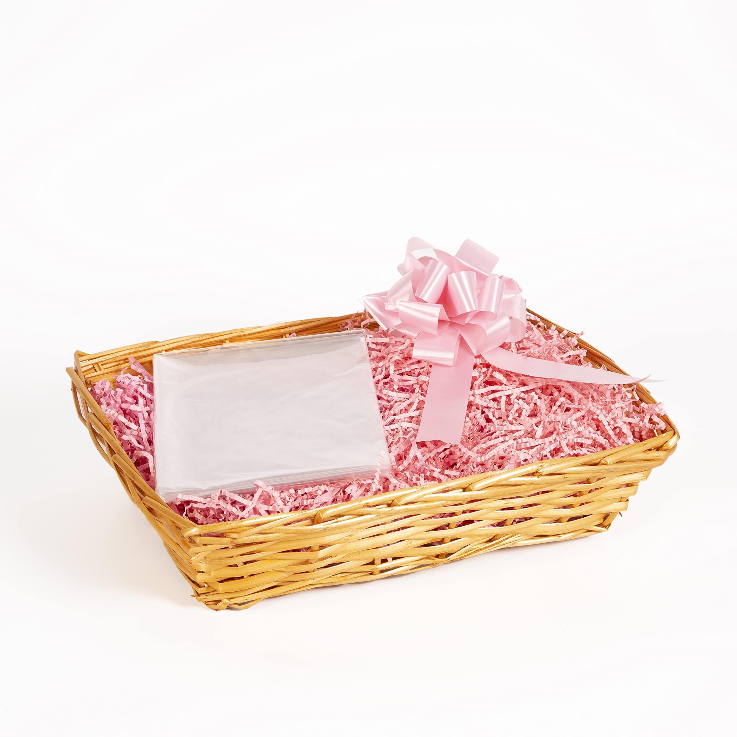 Make Your Own Hamper Kit Pink Basket; Bag; Ribbon; Wood Wool - 30cm x ...