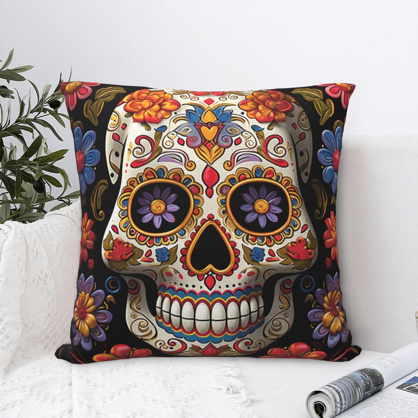 FodPand Luxury Velvet Throw Pillow Covers 18"x18" Super Soft Decorative Pillow Cases - Sugar Skulls Pillowcases Modern Lumbar Cushion Cases for Couch Sofa Bed Pillow Shams
