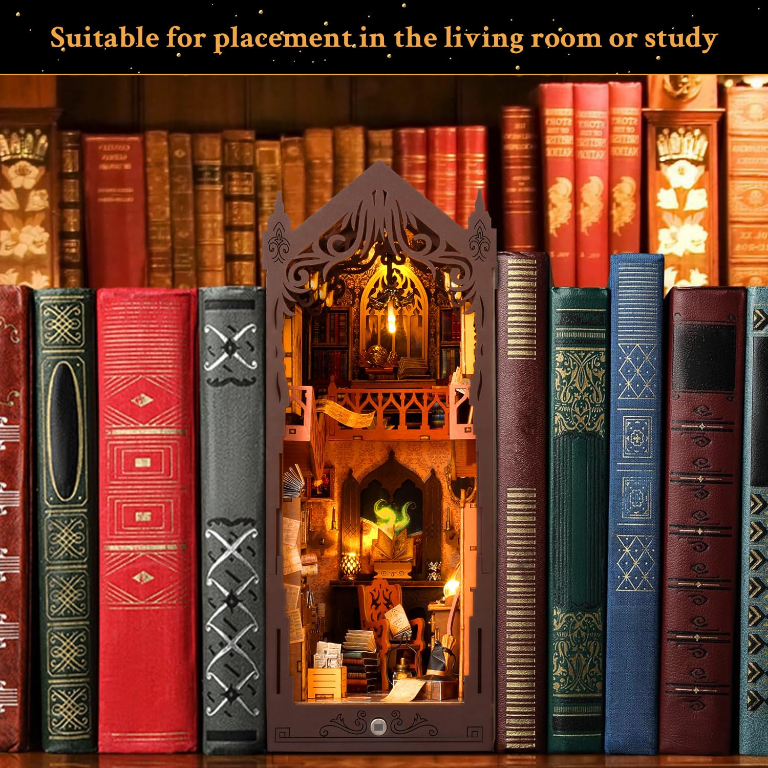 shrike Book Nook Kit Casa delle Bambole Magica Fai Da Te Booknook, Kit Casa Miniatura, Puzzle 3D in Legno, Illuminazione a LED, Regalo Decorativo per Libreria