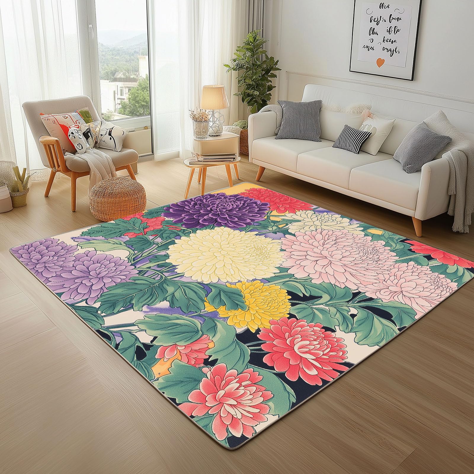 Tapis de salon pivoines vintage 160x230cm tapis de sol premium à poil ras moderne