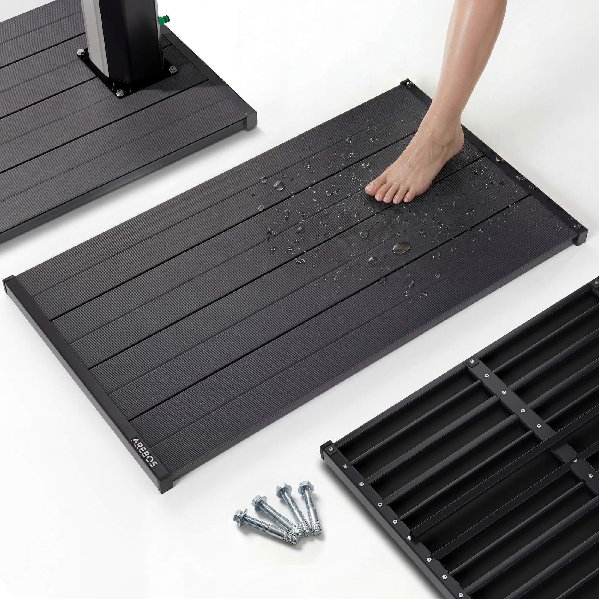 AREBOS Élément de Sol pour Douche de Jardin | antidérapant et imperméable | Plaque de Sol en PVC | Compatible avec vissage | résistant aux intempéries et Stable | idéal pour Douche Solaire, terrasse