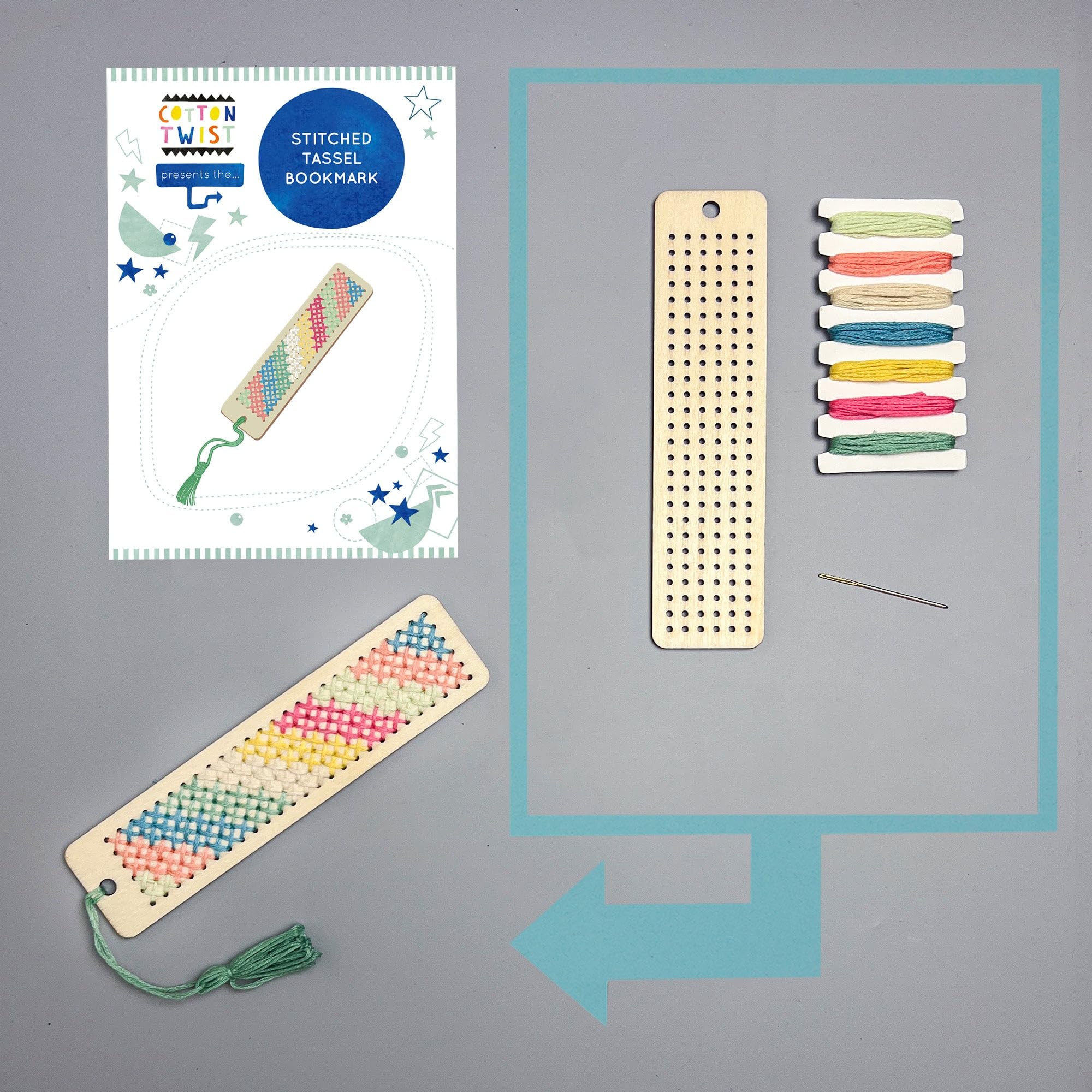 COTTON TWIST Make Your Own Stitched Tassel Bookmark Craft Kit - Unisex Creative Set - Pack of 5, Multicoloured - Image 4
