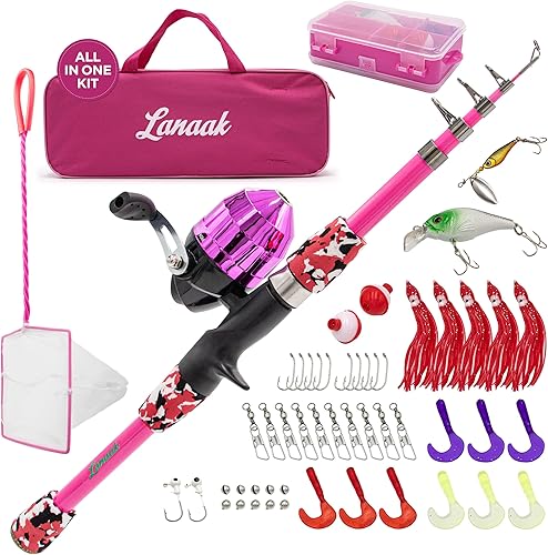 Miniatura 9 de Caña de Pescar para Niños, Juego de Caña de Pescar Telescópica Portátil para Niños, Kit Combo de Caja de Aparejos y Red de Pesca, Equipo de Pesca
