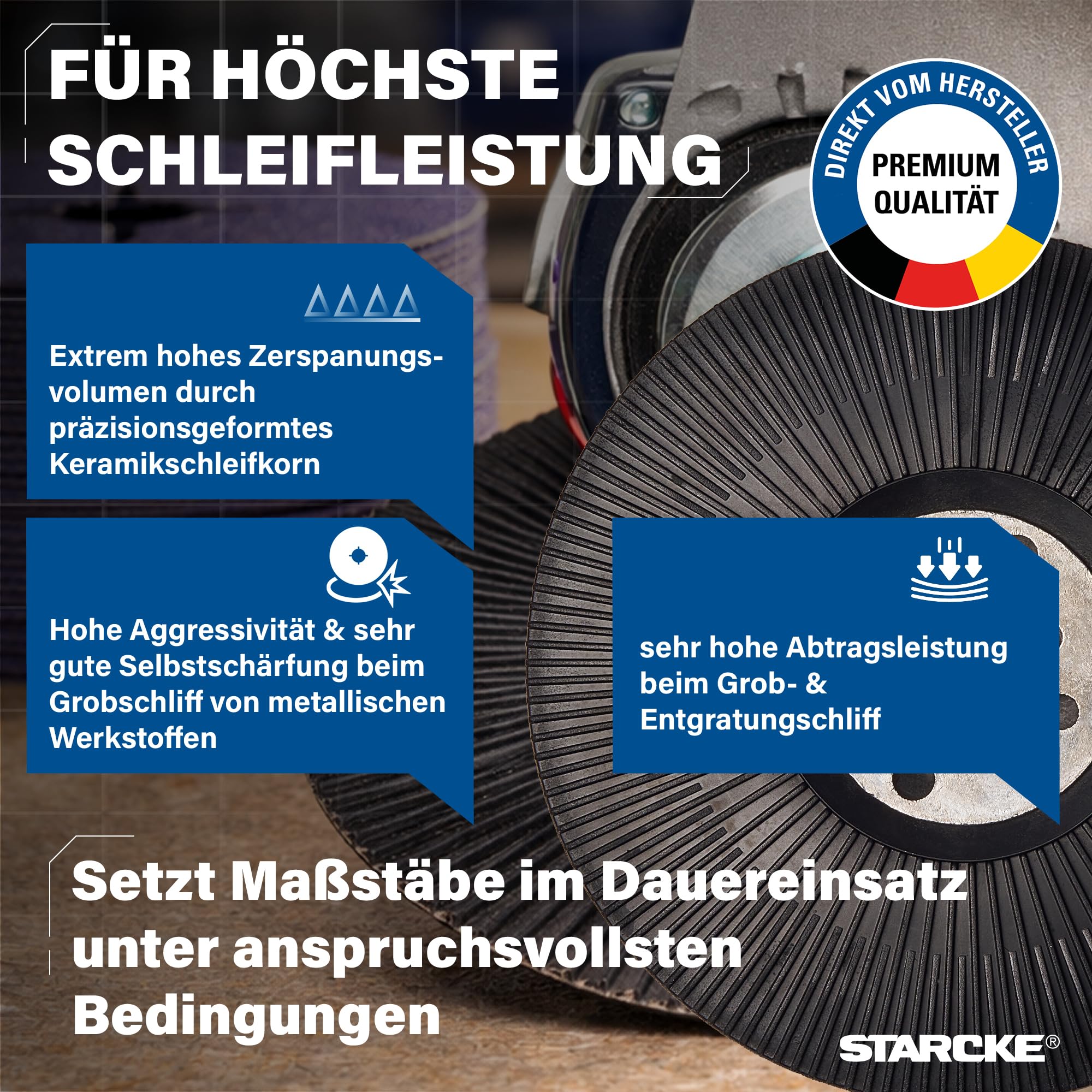 STARCKE® Fiberscheiben 125mm Metall für Winkelschleifer [25x] SET mit Stützteller - MADE IN GERMANY - GIANT TURBO - Fiberscheibe & Flexscheibe - für Stahl, Edelstahl, Aluminium, Titan (P36)