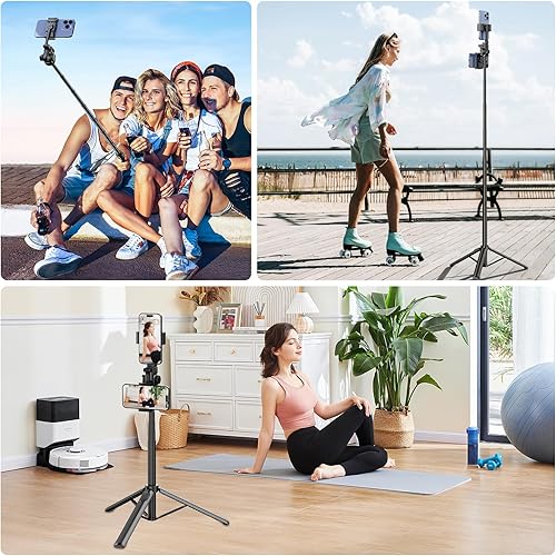 Miniatura 9 de ULANZI MT-70 - Trípode para teléfono de 63 pulgadas con soporte de doble posición, palo selfie de mano extensible con soporte para zapata fría,