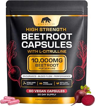 Beetroot Capsules 10,000mg - High Strength Beetroot Supplement with L-Citrulline   Nitric Oxide Supplements   Heart Health, Blood Pressure, Energy & Daily Wellness Support   30-Day Supply