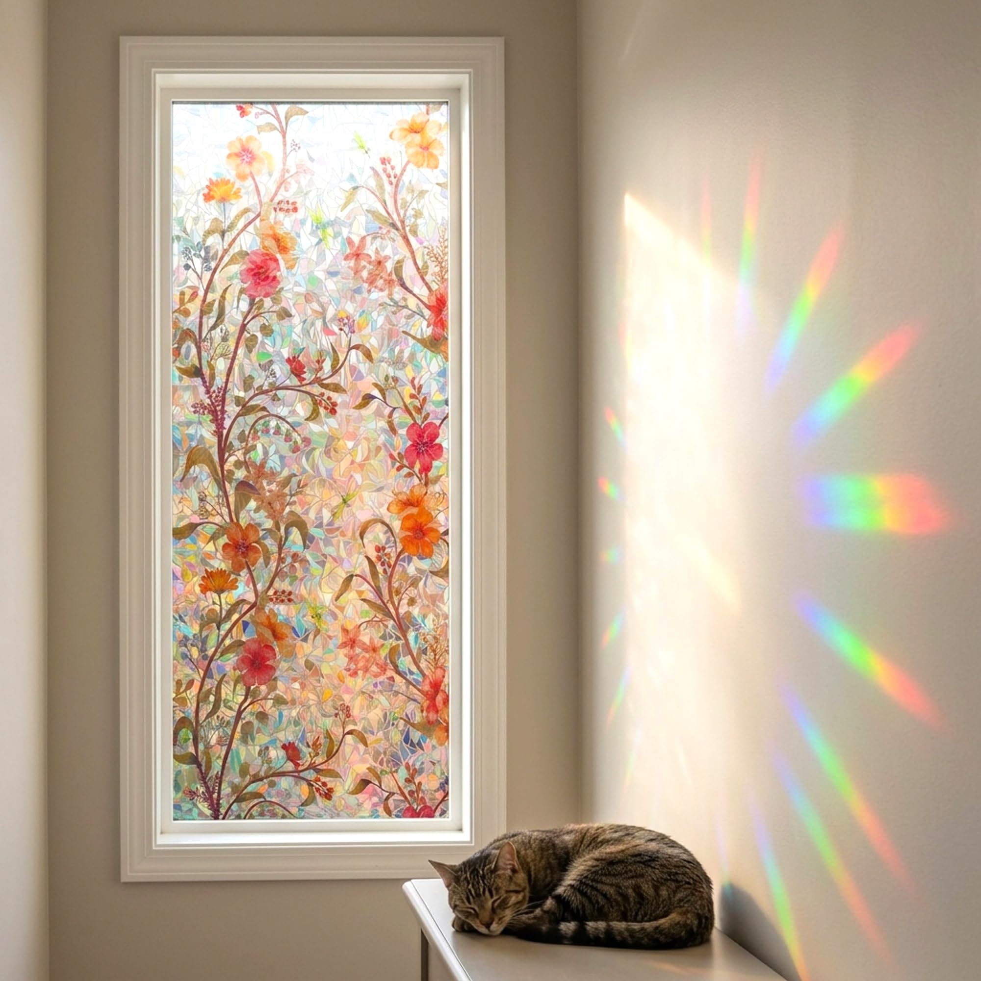 Film électrostatique pour fenêtre de porte - Motif fleurs rouges - Contrôle de la chaleur - Anti-UV - Pour la maison et le bureau - 60 x 300 cm