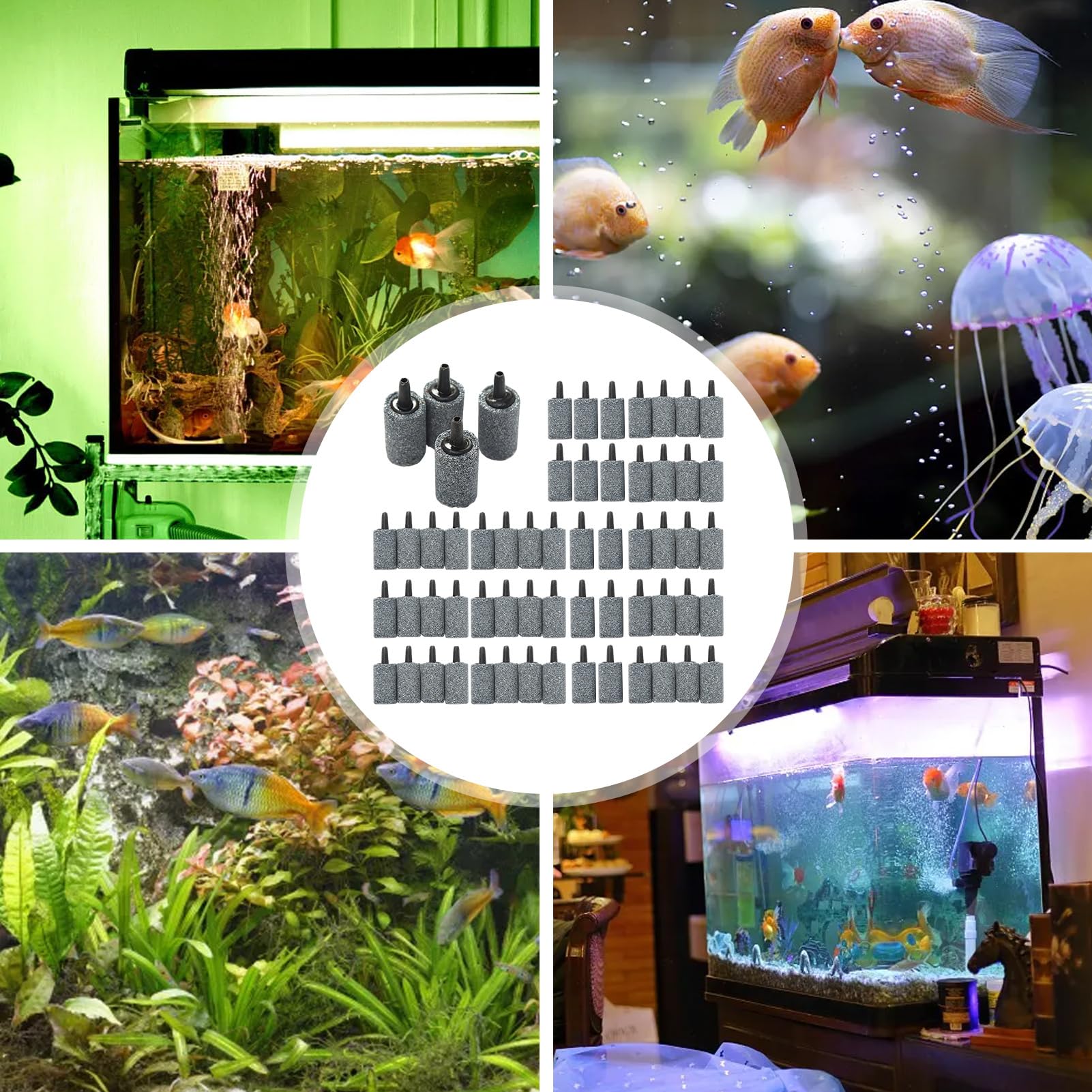 Kamienie Napowietrzające Do Akwariów 60 Sztuk Dyfuzor do Pompy | Aerator Kamienny Do Zbiornika Rybnego Do Terrarium Stawu Ogrodu Biura Domu Akwariów Słodkowodnych I Morskic
