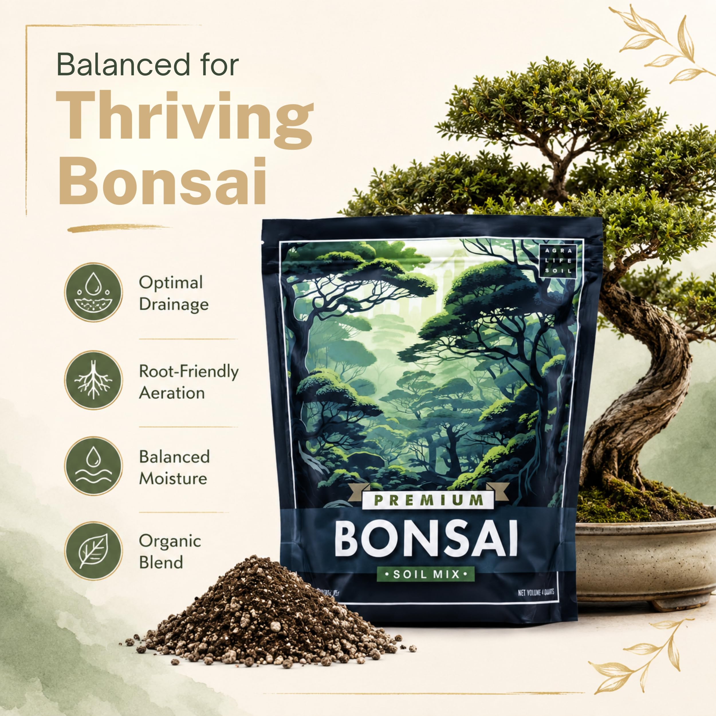 Mieszanka gleby bonsai premium do kwitnących drzew bonsai w pomieszczeniach - idealna ziemia doniczkowa do wszystkich odmian bonsai - mieszanka organiczna dla optymalnego wzrostu - ziemia do roślin