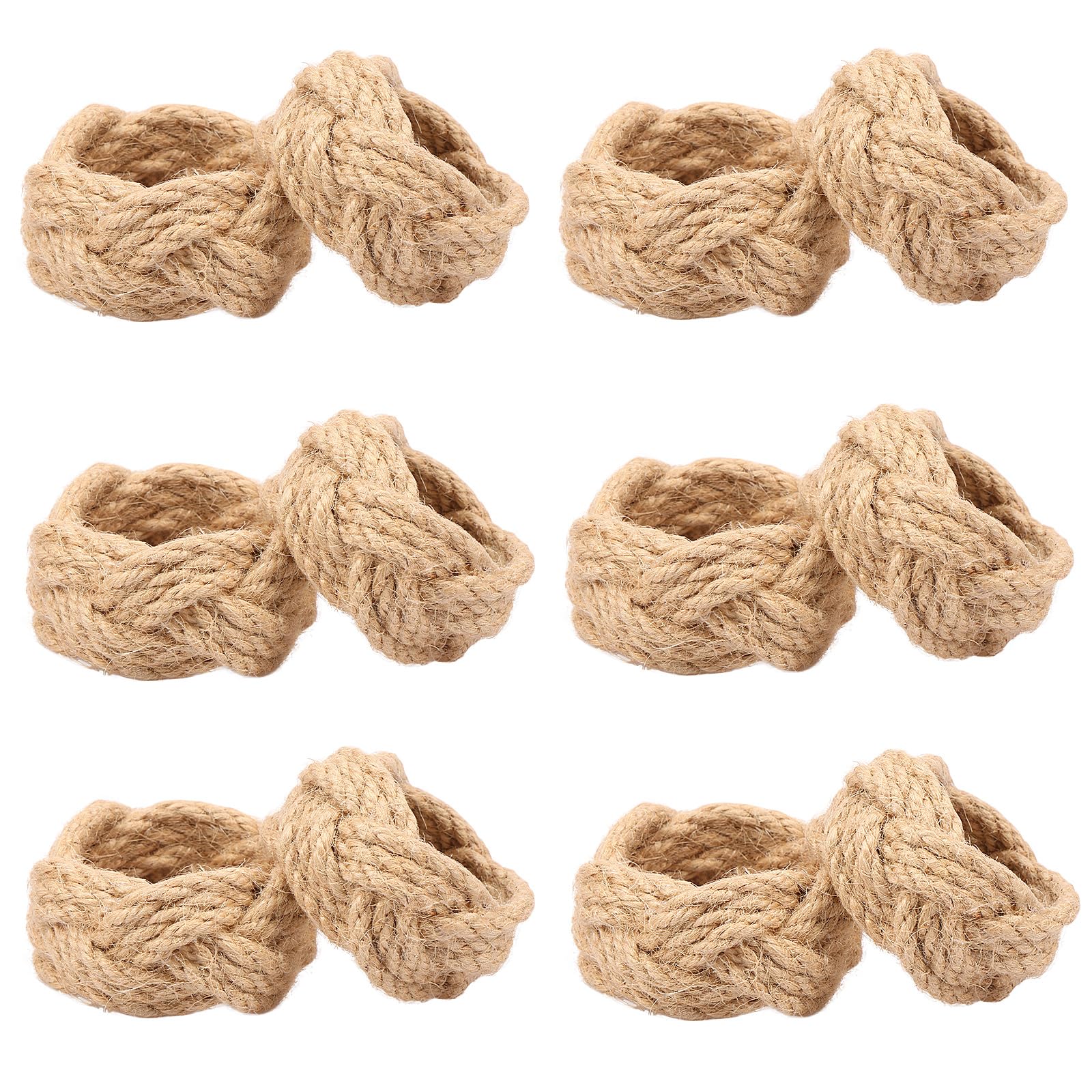 12Pcs Napkin Ring, Handmade Burlap Rope Napkin Ring Holder, 5.5x3.5cm Retro Napkins Buckles Tabletop Decor for Home Dining Room Party Banquet Gathering