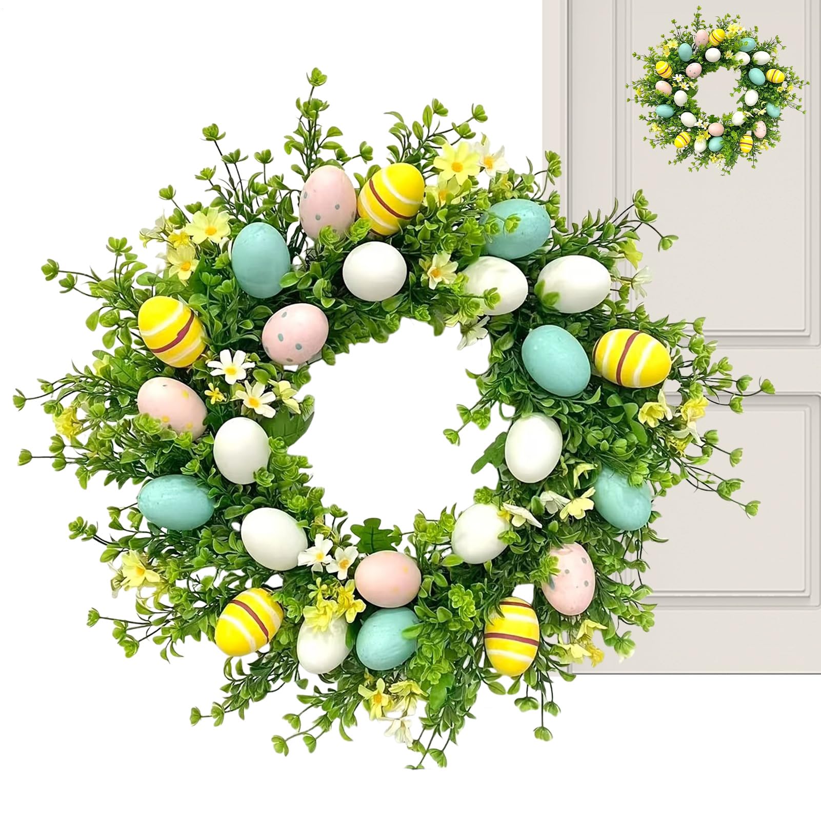 Corona di Pasqua Decorazione Per La Casa Con Uova E Fogliame Artificiale | Decorazione Ghirlanda 50 Cm per Porta d'Ingresso per Parete Finestra Porta Tavolo Soggiorno Camera Esterno Interno