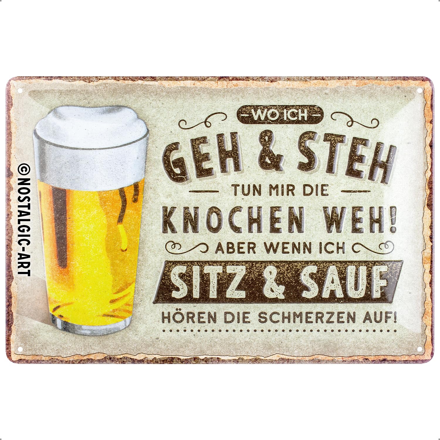 Nostalgic-Art Retro Blechschild, 20 x 30 cm, Wo ich geh und steh – Geschenk-Idee für Bier-Fans, aus Metall, Vintage Design, Blechschilder Sprüche, Bier-Deko