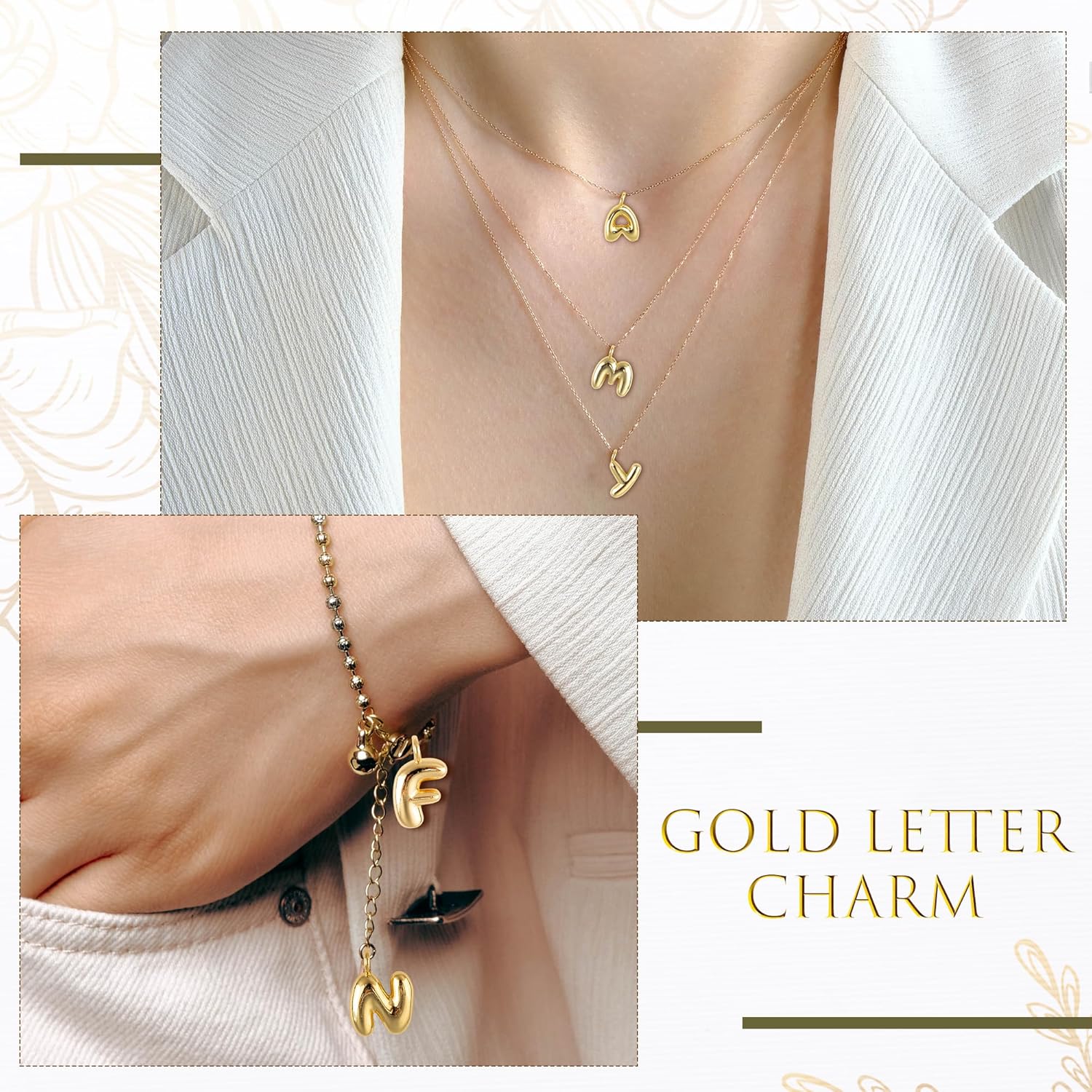 26pcs 18K Filled Gold Bubbled A-Z Alphabet Letters Charms for Jewelry Making Chunky Bubble Initial Letter Charm Pendant Beads,Gold Trendy Bubble Glitter Pendants for Women Bracelet Necklace Choker Making - Image 3