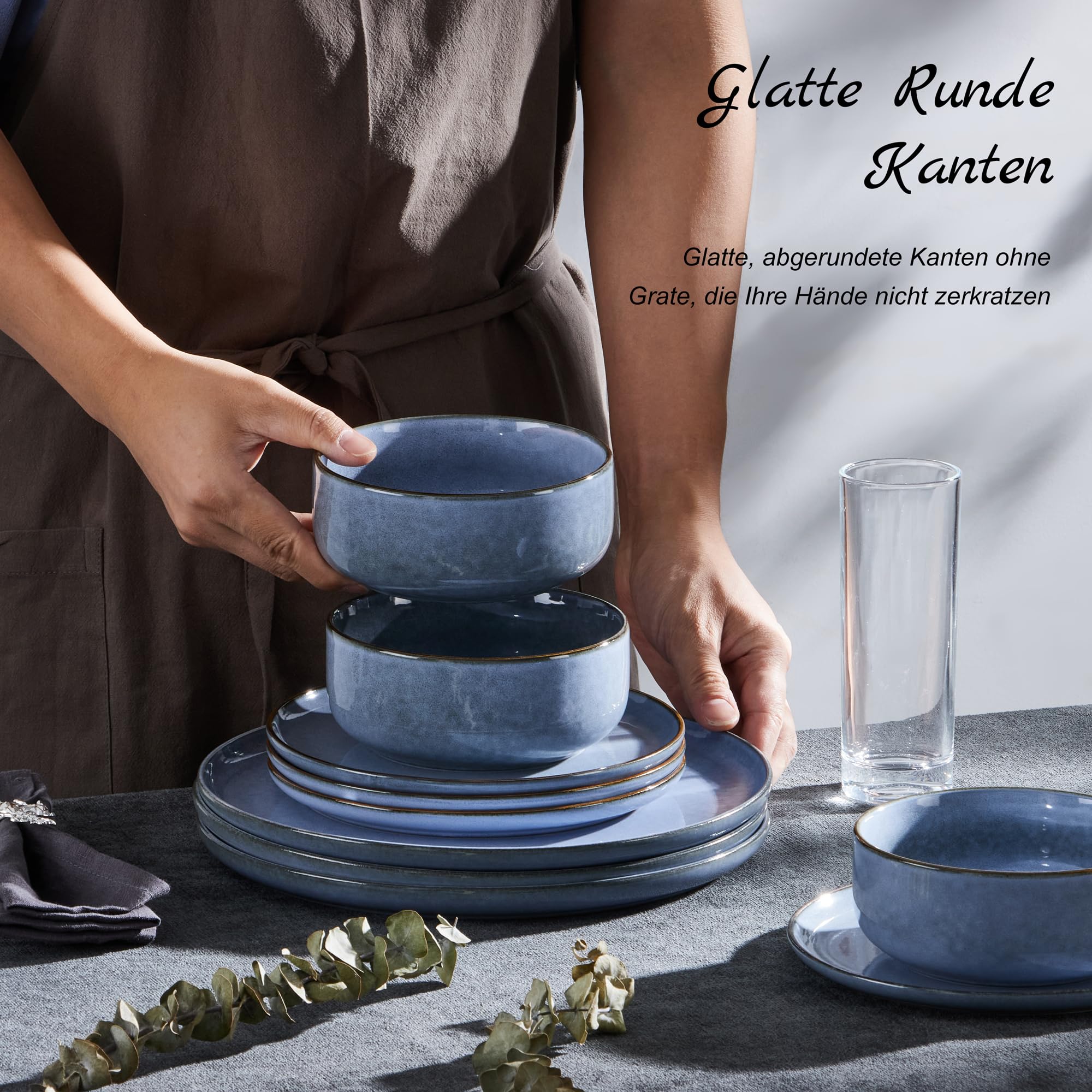 Set Stoviglie 18 Pezzi Homikit - Piatti E Ciotole In Gres, Blu Urano, Microonde E Lavastoviglie - Foto 7