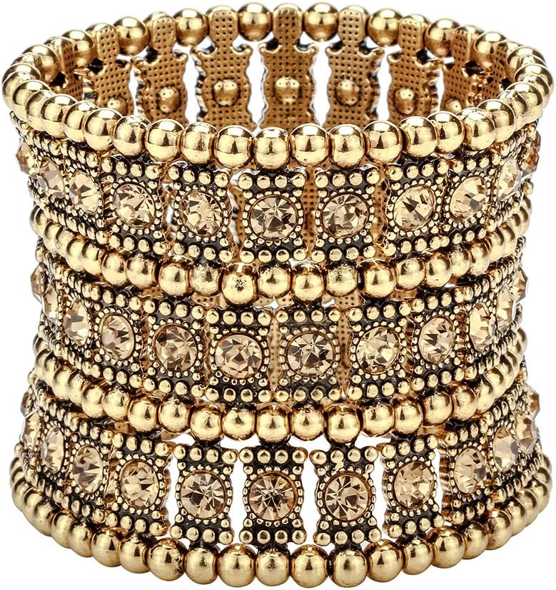 Szxc Womens Ballroom Rhinestone Stretch Cuff Bracelets Fit Wrist Circumference from 6.5" to 7.8" - Lead & Nickle Free