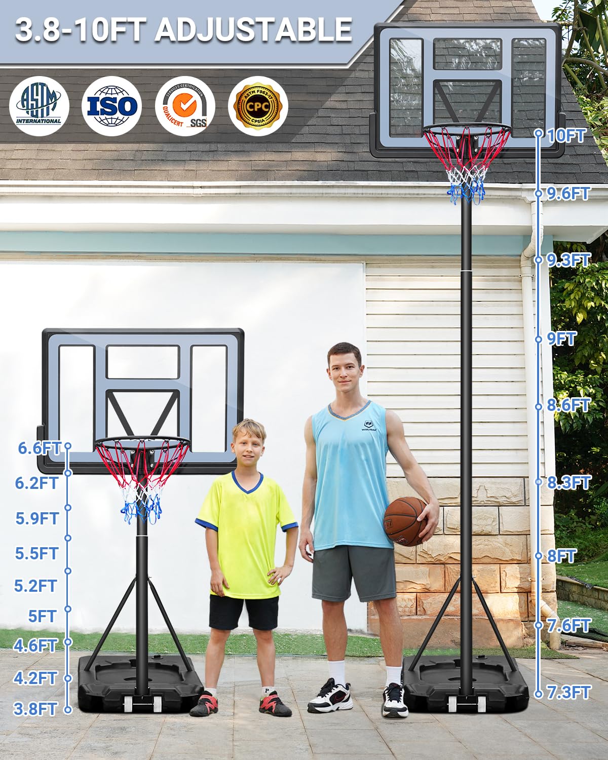 WINMAX Basketball Hoop Outdoor 3.810ft Adjustable Height
