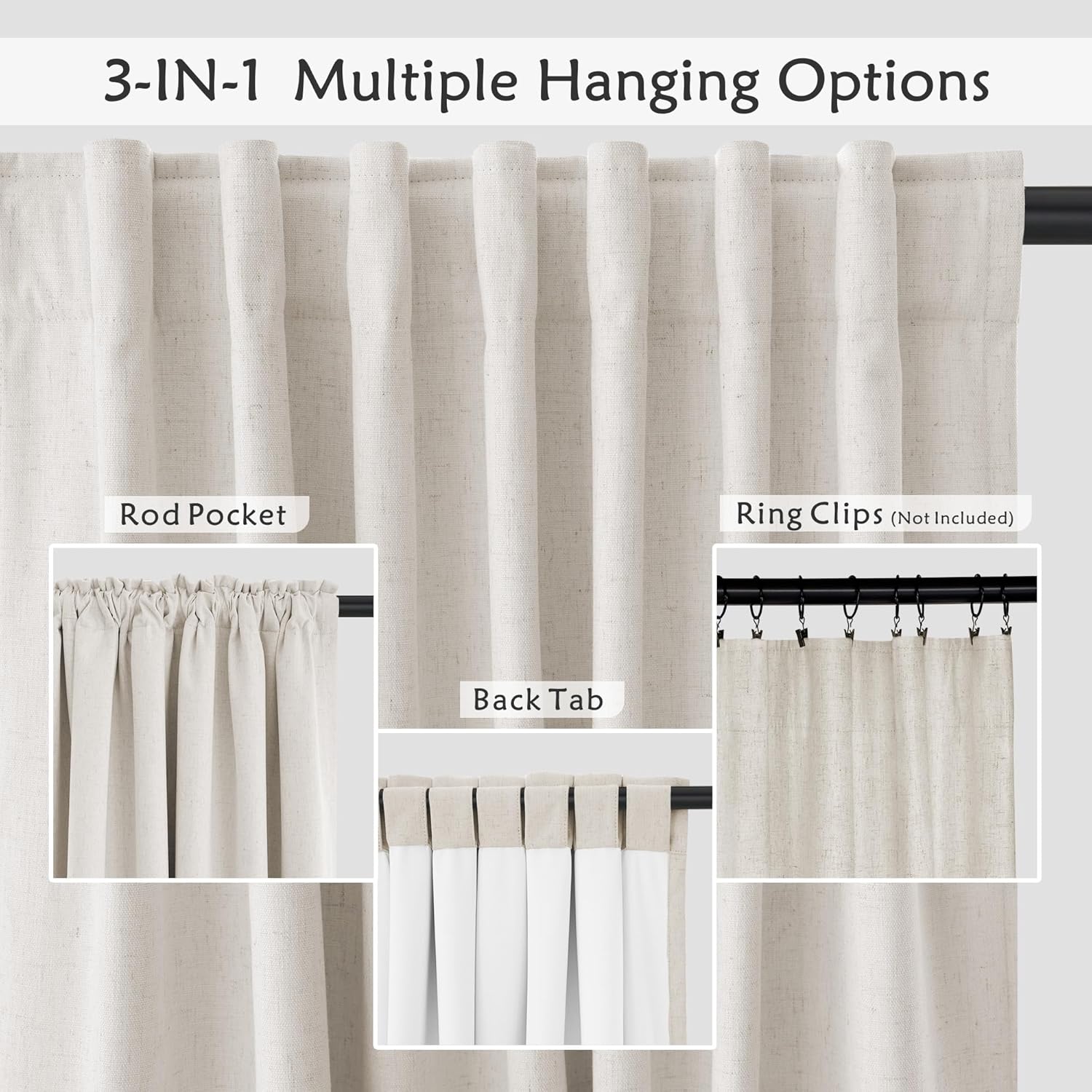 UHITECH Black Out Curtains 54 Inch Long Linen Blackout Curtains for Bedroom Short Cream Drapes for Living Room Thermal Insulated 2 Panels Set (52W x 54L)