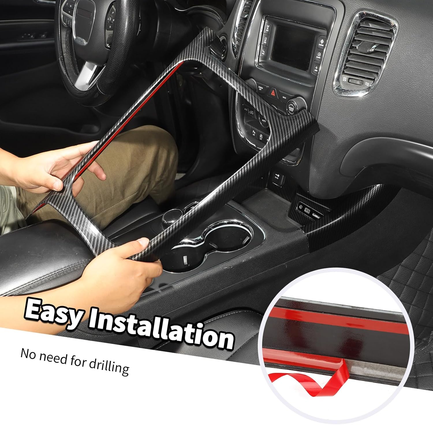 Jimen Compatible with Dodge Durango 2014-2020, 2PCS Gear Shift Panel Cover Trim Interior Overlay (Carbon Fiber)