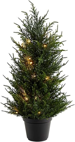 Árbol artificial de cedro de 18 pulgadas con luces LED resistente a los rayos UV interiorexterior