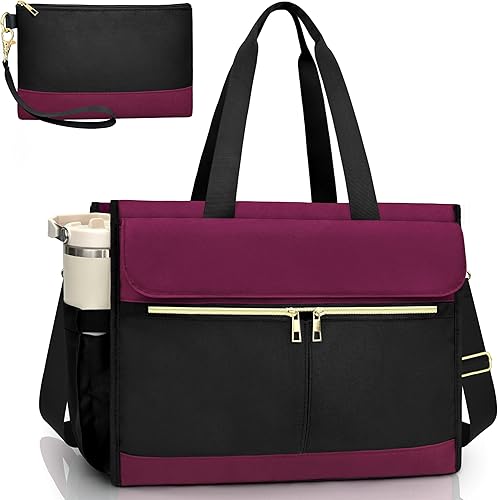 Miniatura 8 de Bolsa para laptop para mujer, bolsa de trabajo de 15.6 pulgadas con compartimentos, bolsa de enfermera, profesora, bolso de oficina grande y ligero