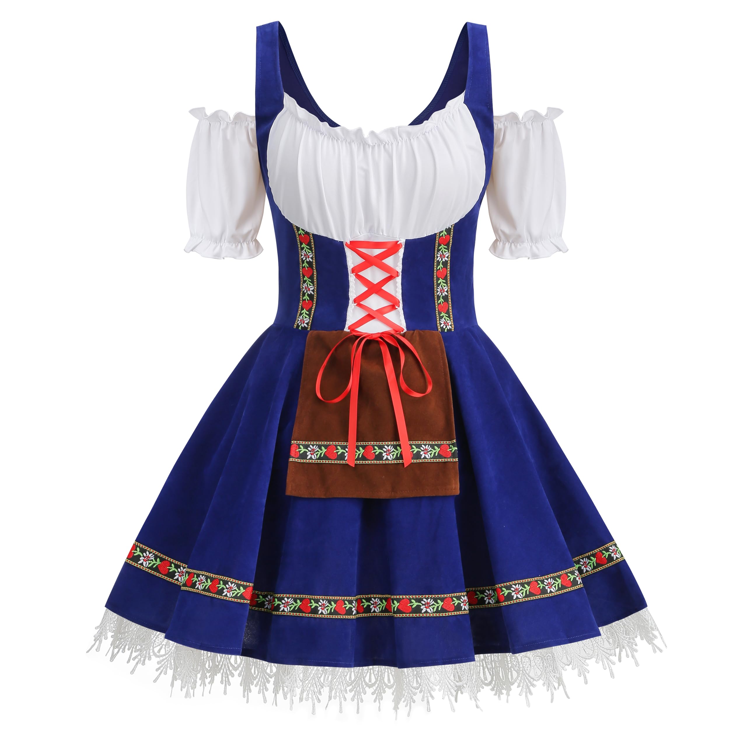 RRCBMD Women Oktoberfest Costume Adult Bavarian German Beer Velvet Dress Halloween Carnival(Blue Plus 1XL)