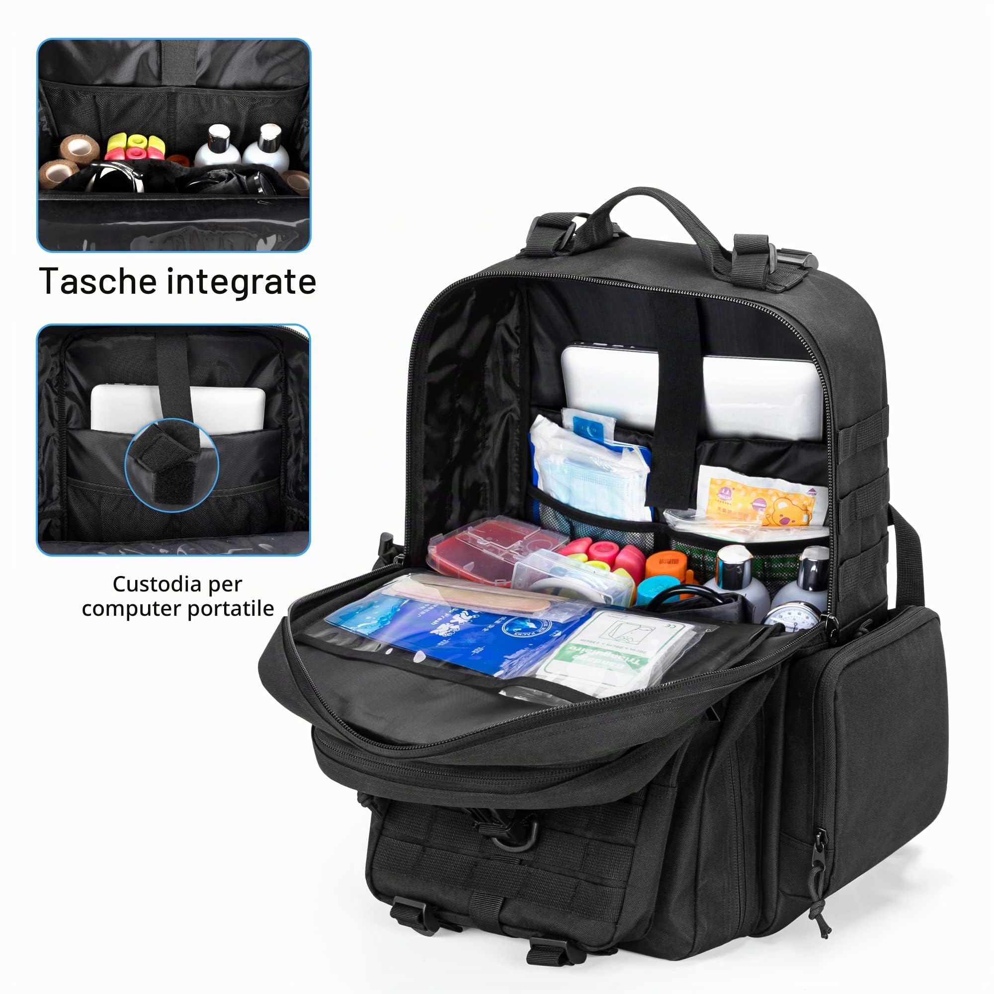 Damero Zaino Tattico Medico Vuoto Zaino di Primo Soccorso con Cinghia a Y per Borsa di Forniture Mediche per Camminare, Nero
