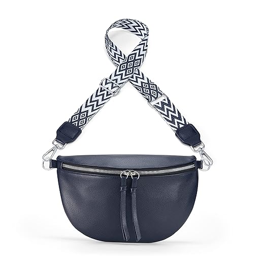 Jiliyote Crossbody Bag Damen mit Breitem Wechselgurt Leder Bauchtasche Damen Leder Breiter Gurt mittelgroße Crossbag Damen Gürteltasche für Festival Reise Alltag