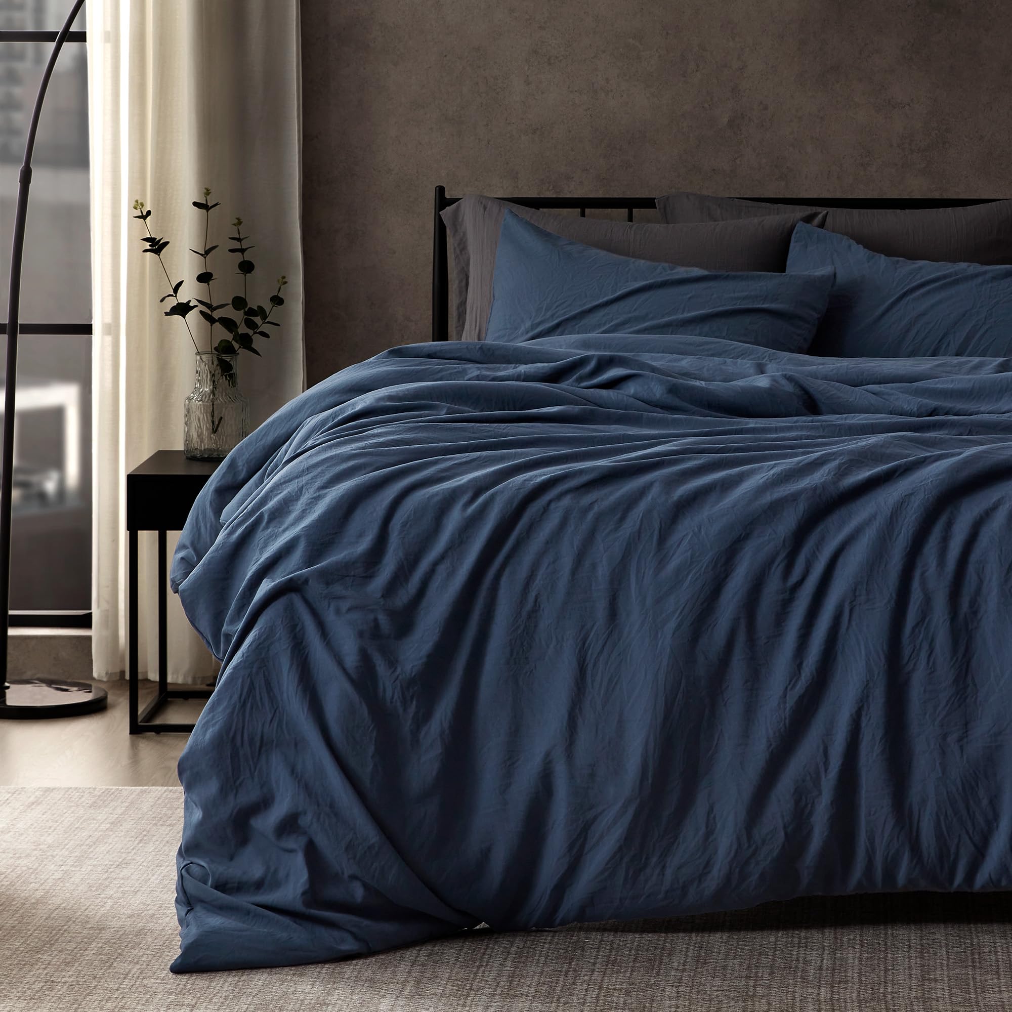 SLEEP ZONE Duvet Cover Full Size, Stone Washed, Soft and Comfortable with Natural Wrinkles, Easy Care, Gift-Wrapped, Safe and Skin-Friendly(Navy, Full
