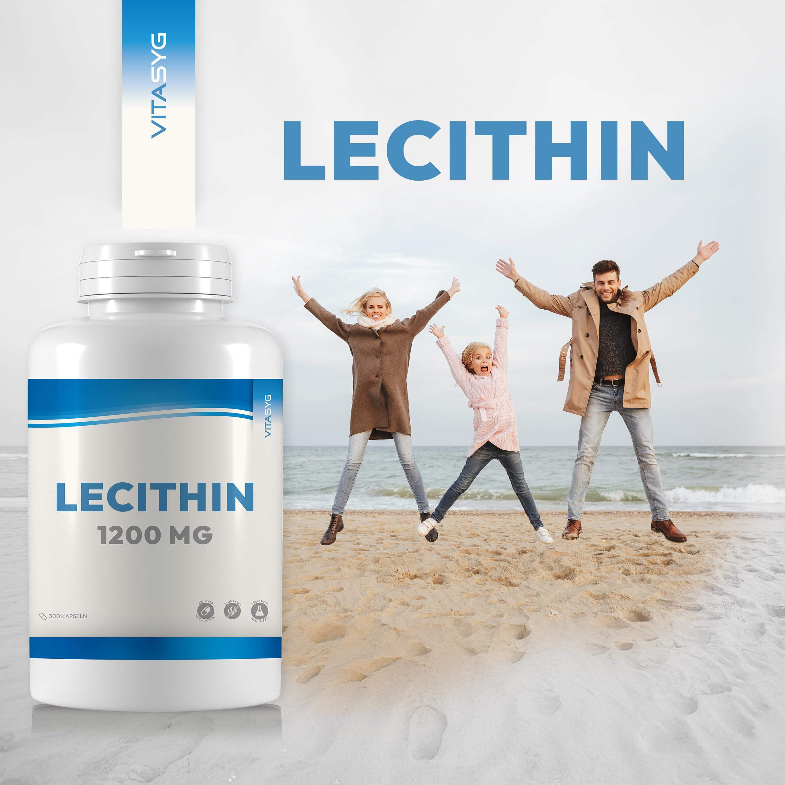 Lecithin Kapseln 1200mg - 300 Kapseln - 1200mg pro Tagesdosierung - Sojalecithin - ohne Gentechnik - hochdosiert