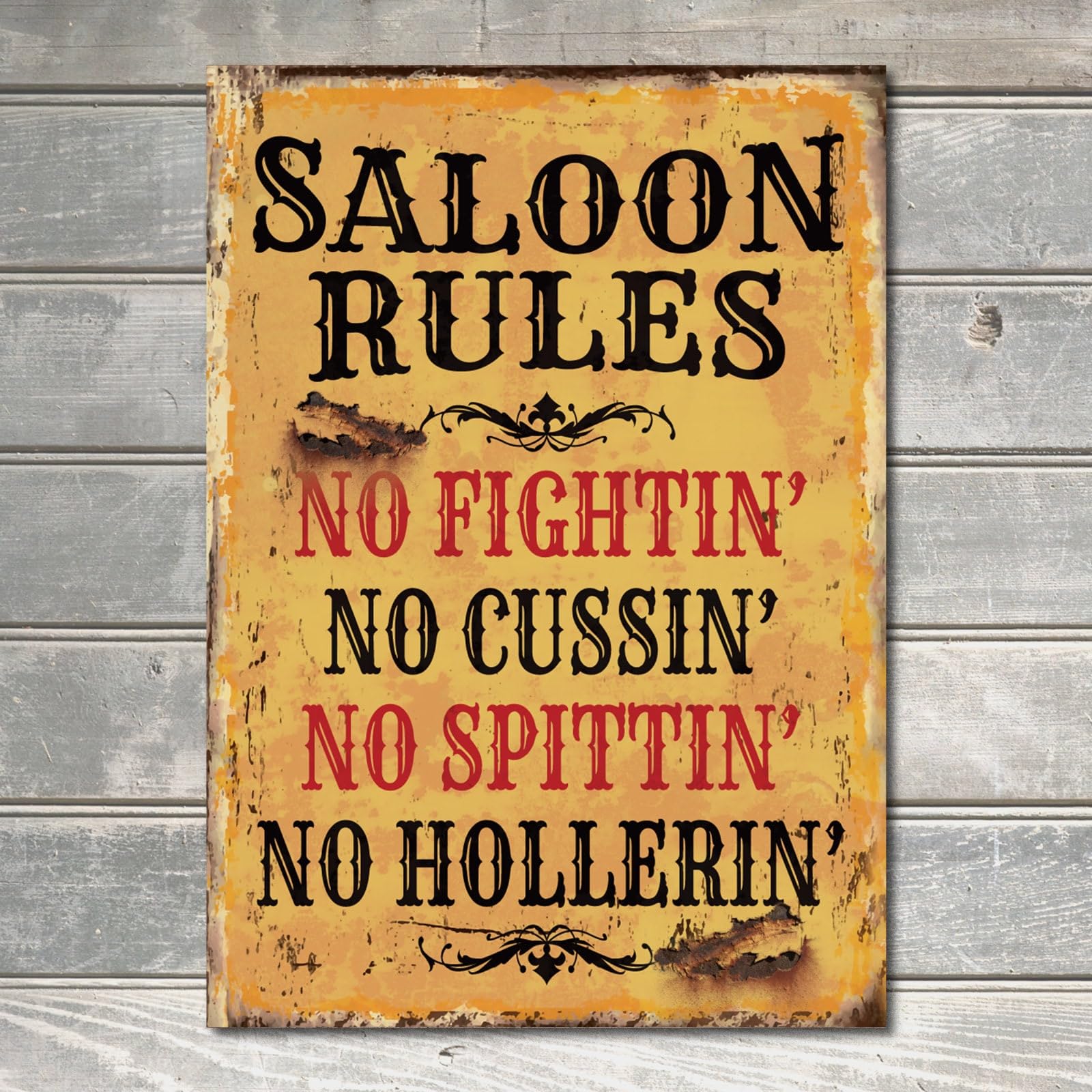 Cowboy Saloon Rules Novelty Fun Reproduction Town Sign Wall Decor Metal Plaque