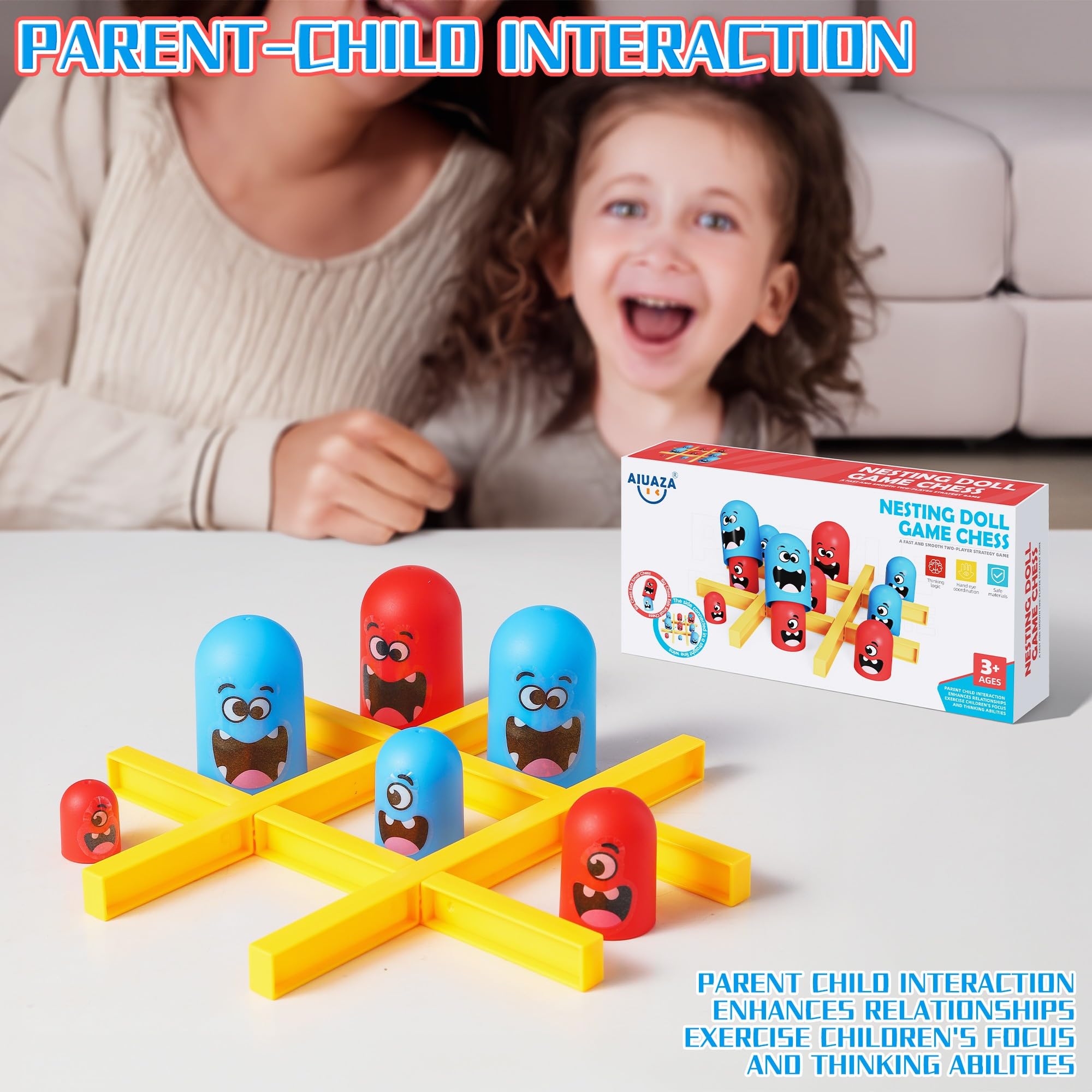 AIUAZA Juegos de Mesa de Fiesta, Juego de Tic Tac Toe, 2 Jugadores, 3 a 8 Años, 21 cm x 21 cm x 4 cm, Plástico, Educativo