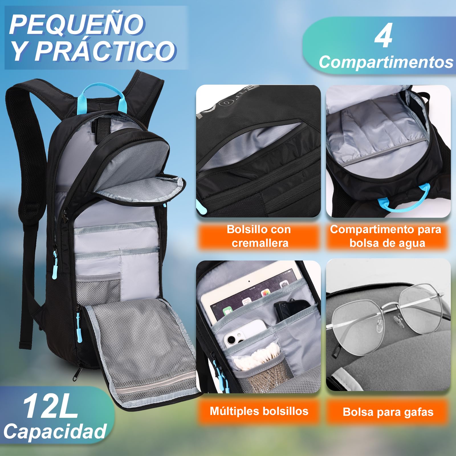 LOCAL LION Mochila de Ciclismo 12L, Mochilas Pequeña para Hombre y Mujer, Multifuncional para |Moto|Bicicleta|Enduro|Mtb|Running