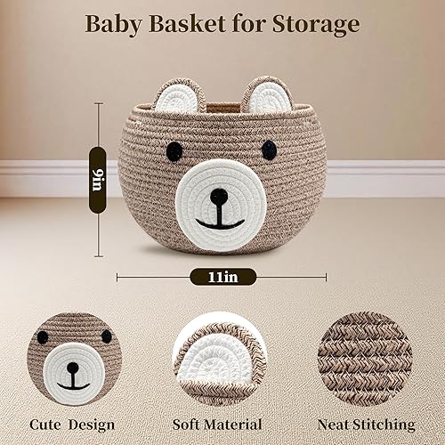 Miniatura 3 de Cesta de bebé para guardería, cestas de regalo de oso vacías para niños, cestas de baby shower para juguetes, cesta de almacenamiento de cuerda