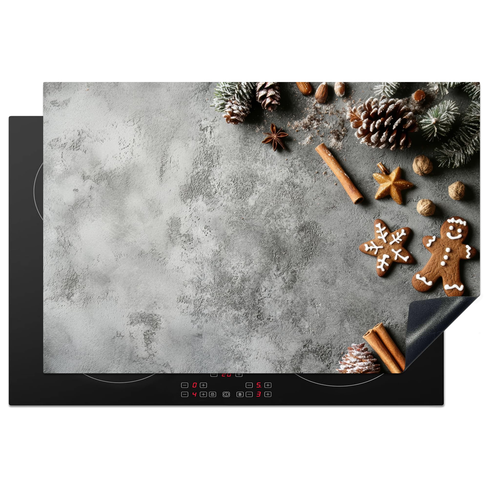 KitchenYeah© Induction Hob Protector Mat 20.5"x30.7" / 78x52 cm Stove Cap Top Cover Kitchen Cooker Covers for Electric Hobs Vinyl Christmas - Baking - Grey - Rustic