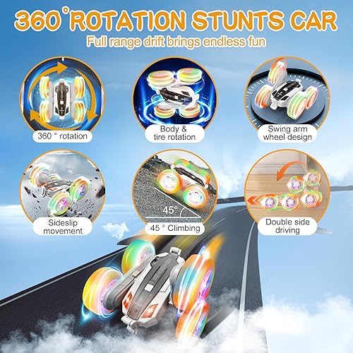 Miniatura 3 de Coche de control remoto actualizado 2023, autos RC de 2.4 GHz con rotación de 360 de doble cara, 4WD Off Road Drift RC juguete para niños y niñas