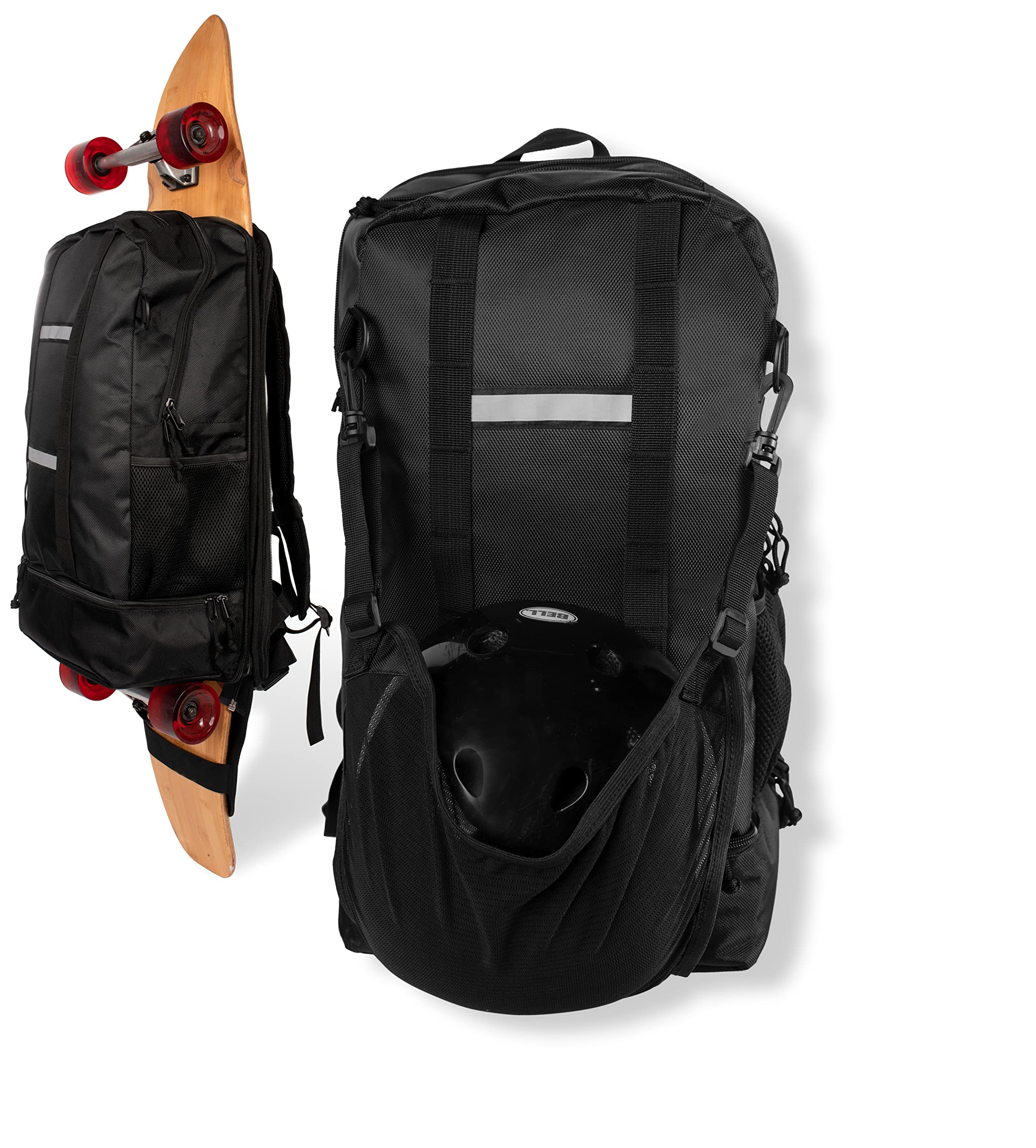 Faltbarer elektrischer Skateboard-Rucksack für Longboard oder Skateboard jeder Größe,großer wasserdichter Reise-Skateboard-Rucksack mit Fächern für Laptop, Helm, Telefon, Schwarz, Modern
