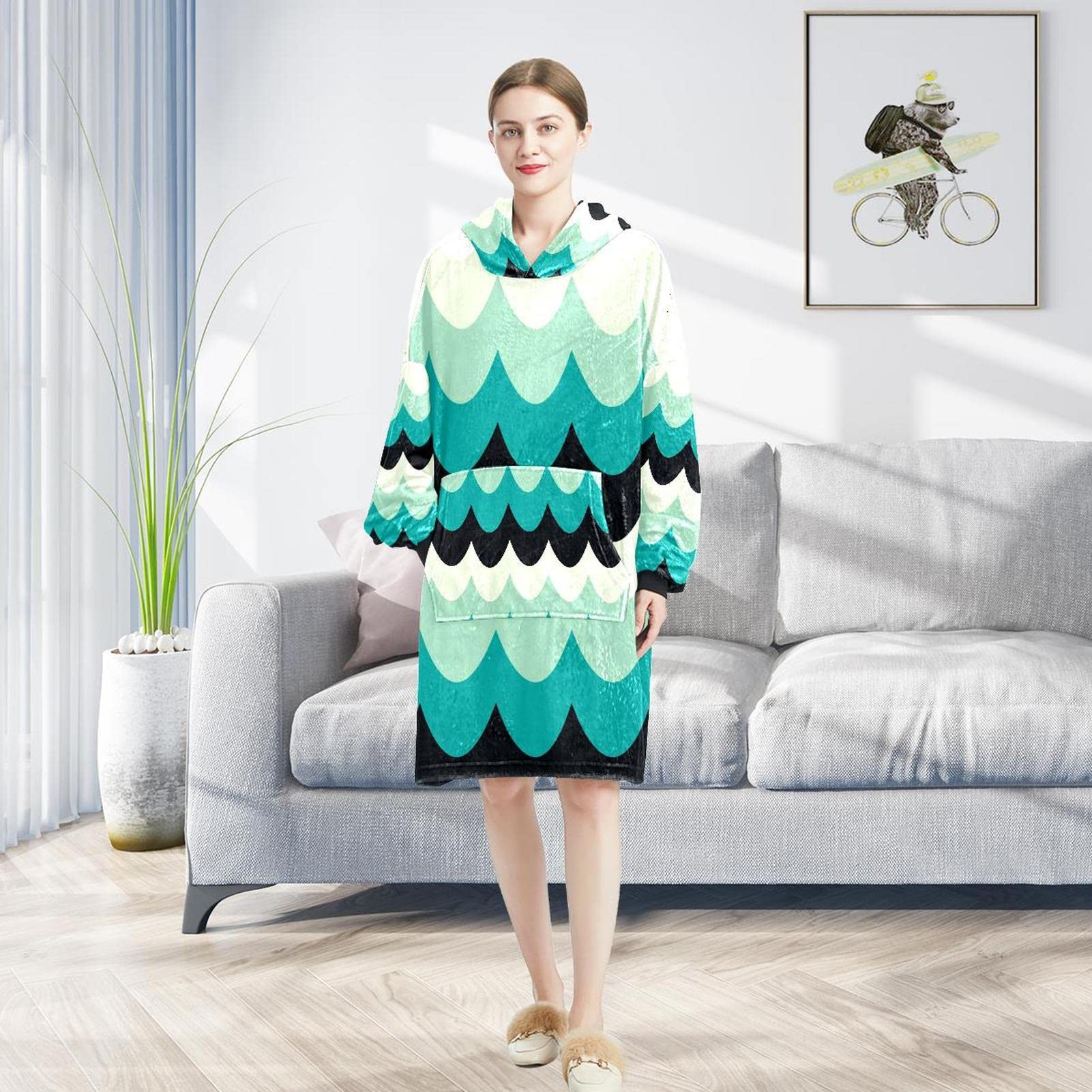 Poręczny koc bluza z kapturem morska Japonia oversize z kapturem dla kobiet, wygodna bluza, wielobarwny, rozmiar uniwersalny