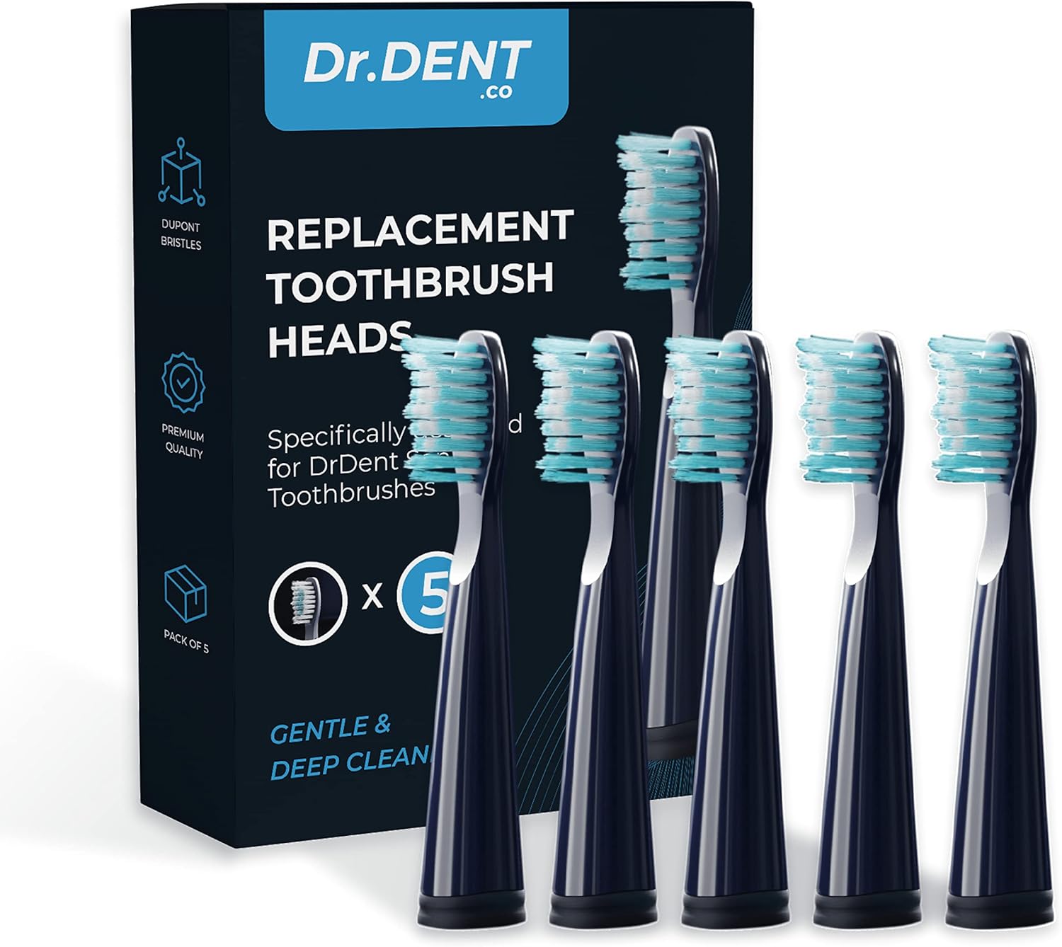 DrDent Replacement Toothbrush Heads Pack of 5 Dupont Bristles