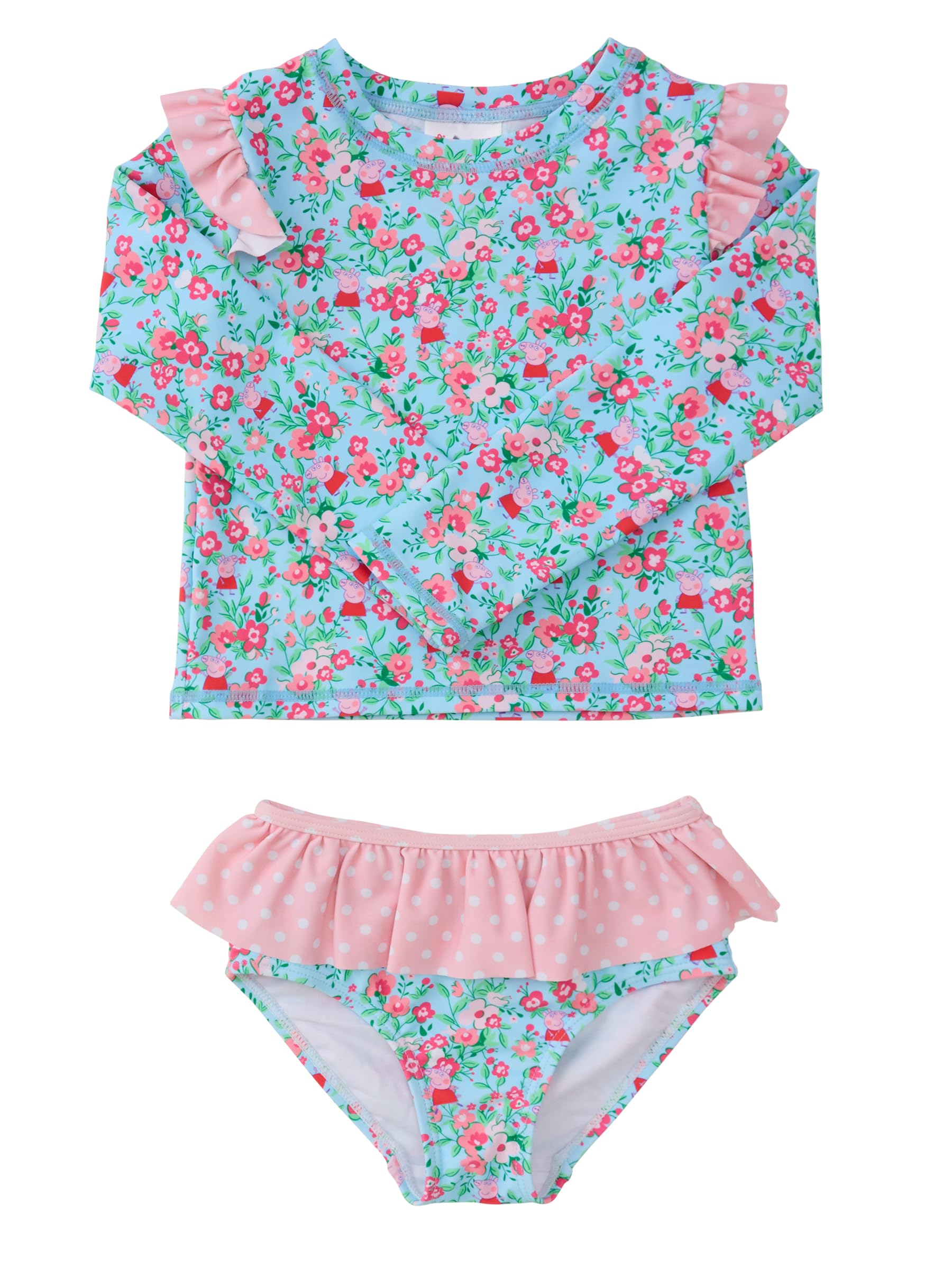RuffleButts Baby Girls Modern Skirted Rash Guard Bikini - UPF 50+ Sun Protection Swimsuit