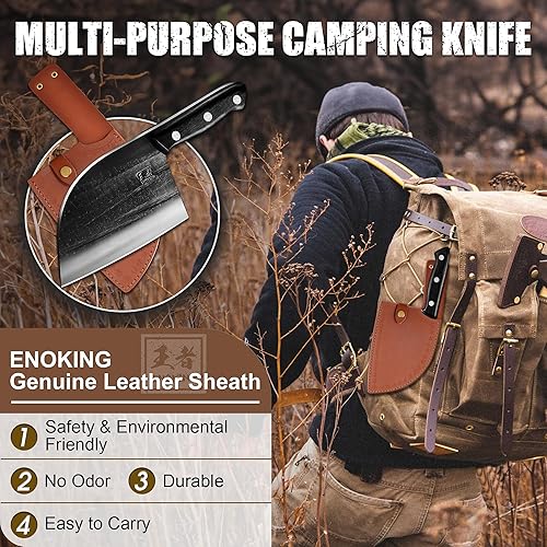 Miniatura 6 de ENOKING Cuchillo de chef serbio de 6.7 pulgadas, cuchillo profesional hecho a mano con funda de cuero, cuchillo de carnicero de acero revestido de