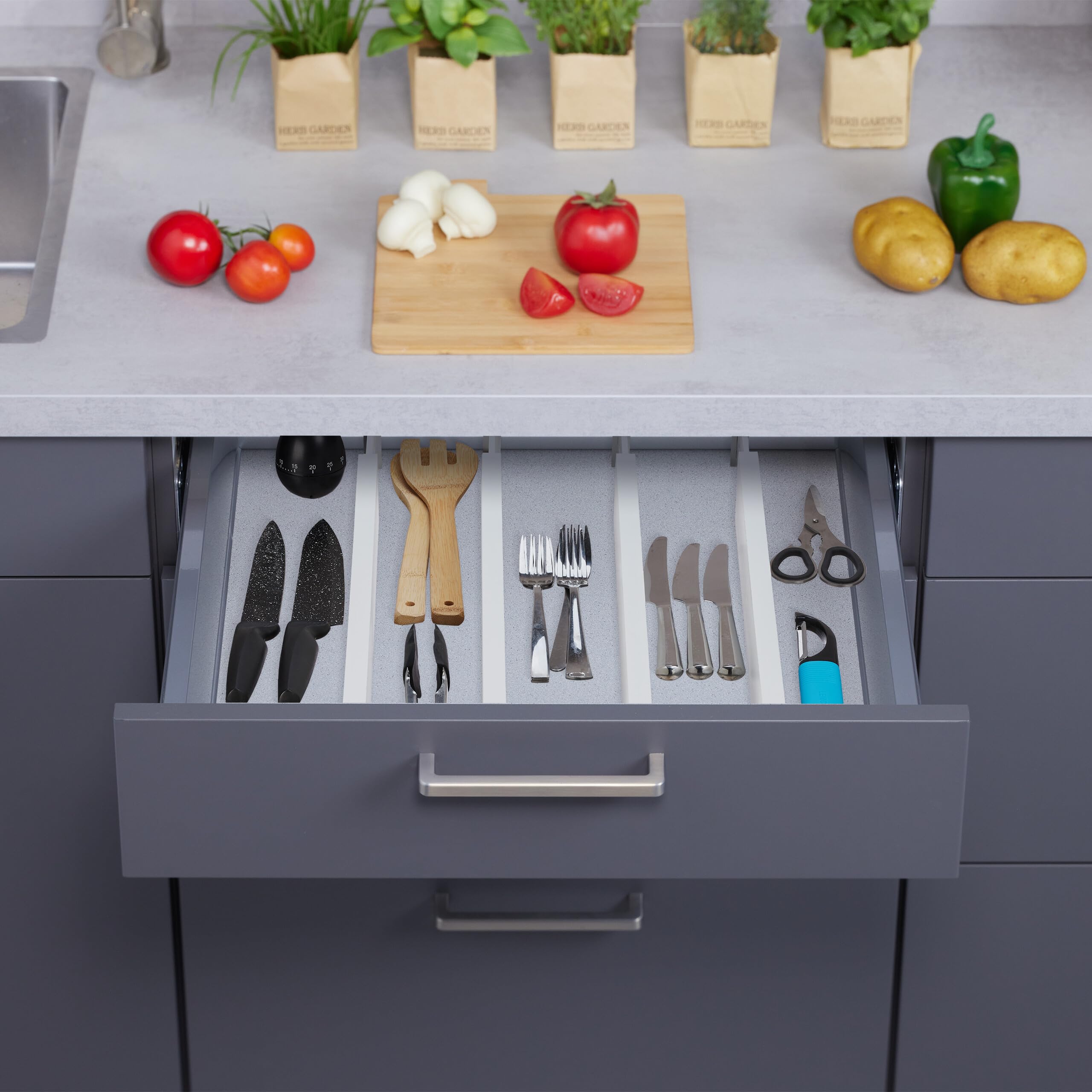 Set di 6 divisori per cassetti in bambù, con 12 inserti, regolabili ed espandibili, organizer per cassetti da cucina, per separatori di cassetti personalizzabili da 40 cm a 55 cm